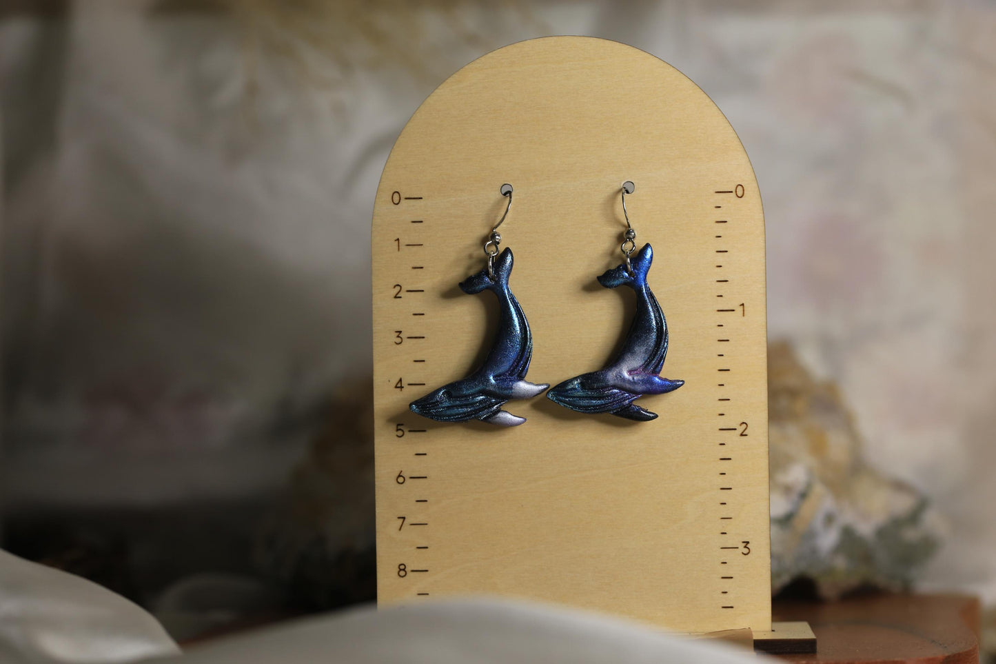 Galaxy Patterned Blue Whale Clay Earrings