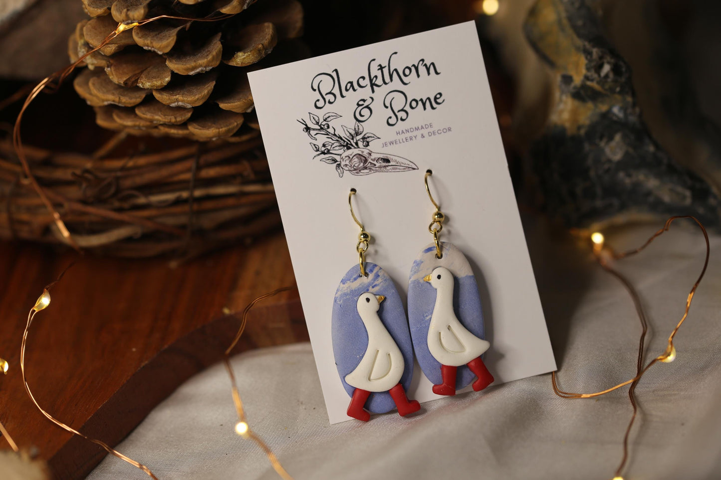 White Goose with Red Wellies Earrings