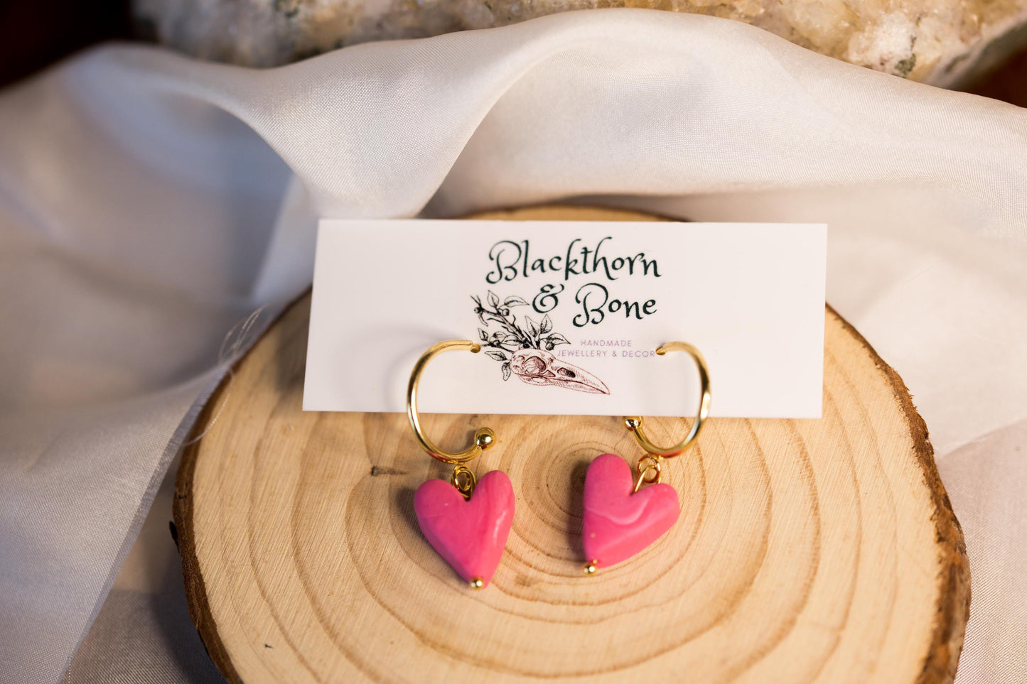 Pink Love Heart Drop Earrings