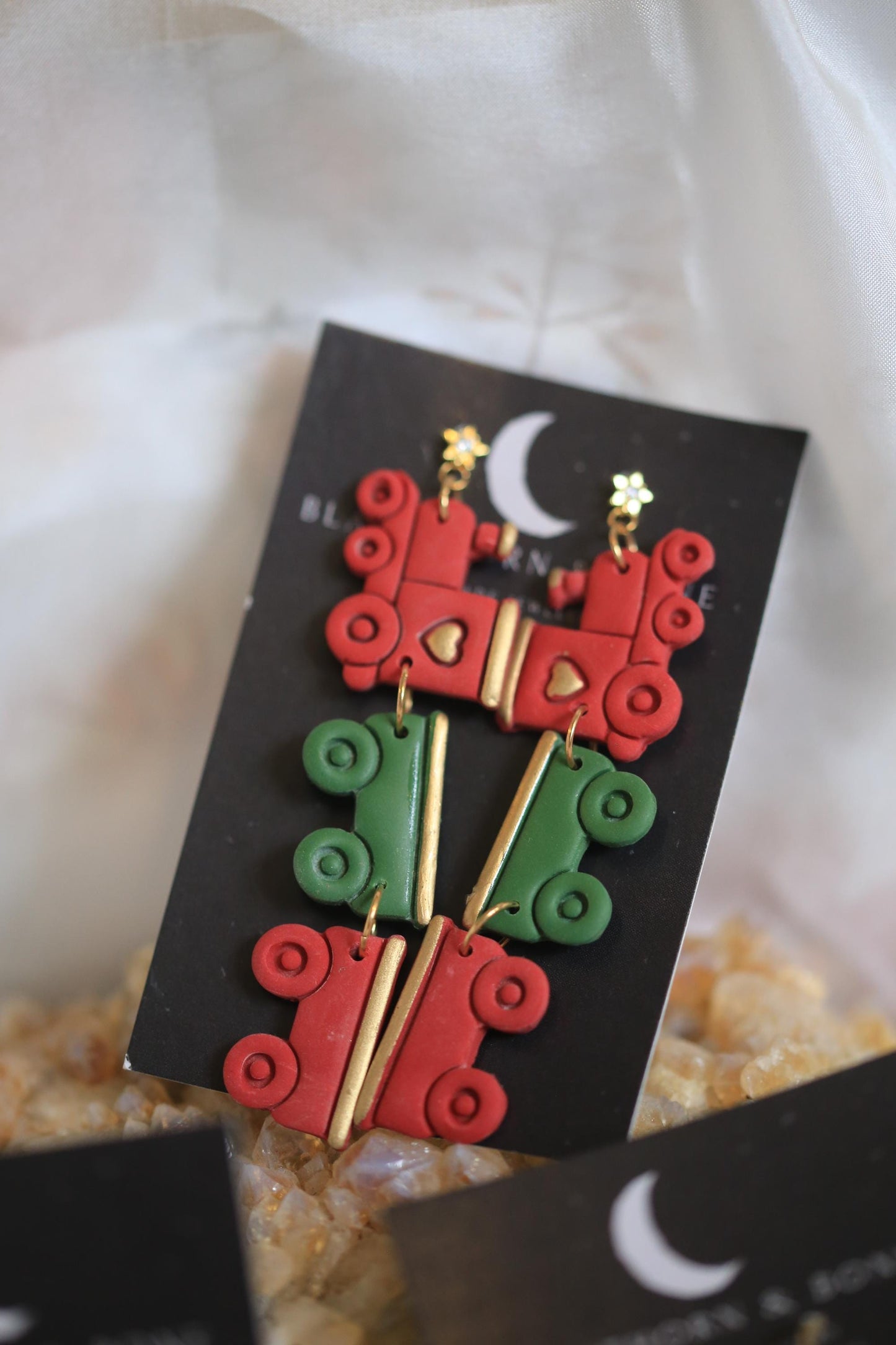 Green or Red Christmas Train Earring