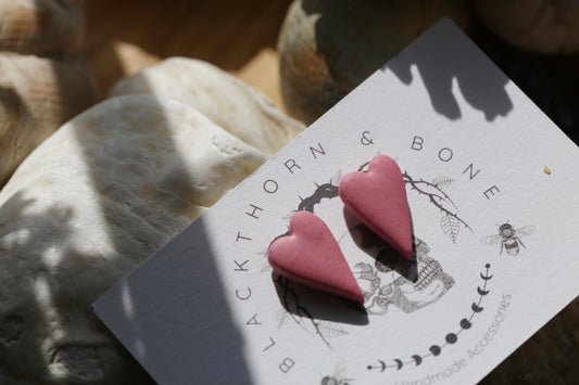 Long Pink Heart Stud Earrings