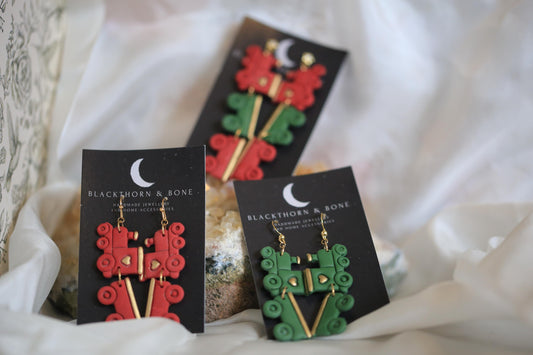 Green or Red Christmas Train Earring