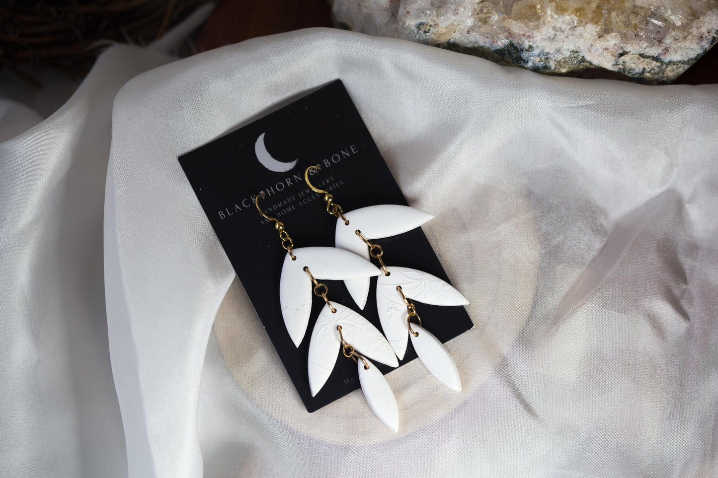 White Floral Texture Petal Shaped Earrings
