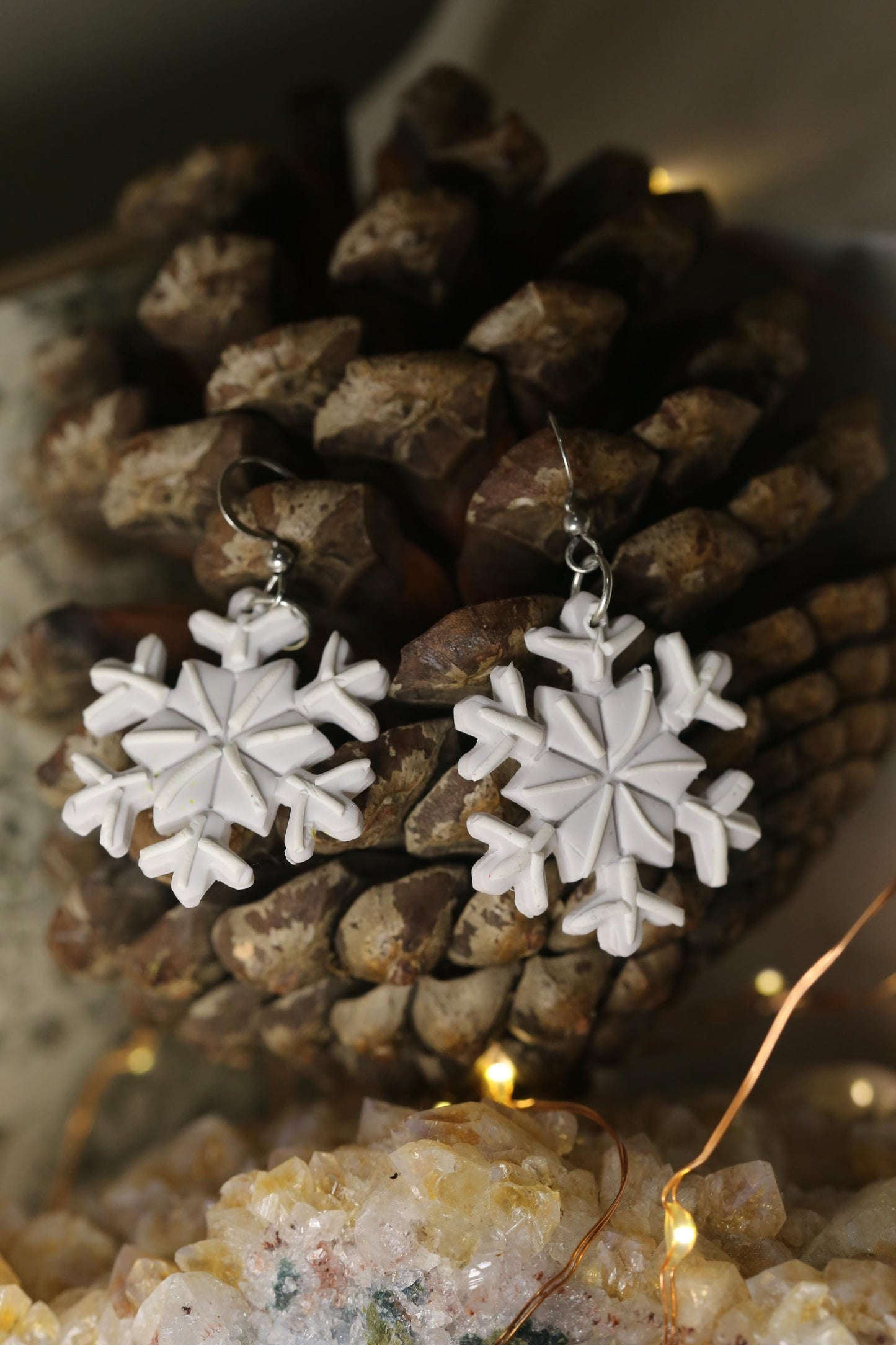 Handmade Detailed Snowflake Earrings - Polymer Clay Jewelry for Christmas, Winter and Yule Jewellery