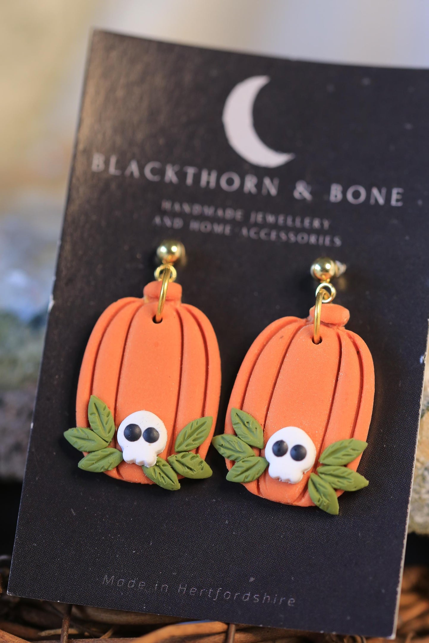 Long Pumpkin with Skull Earrings