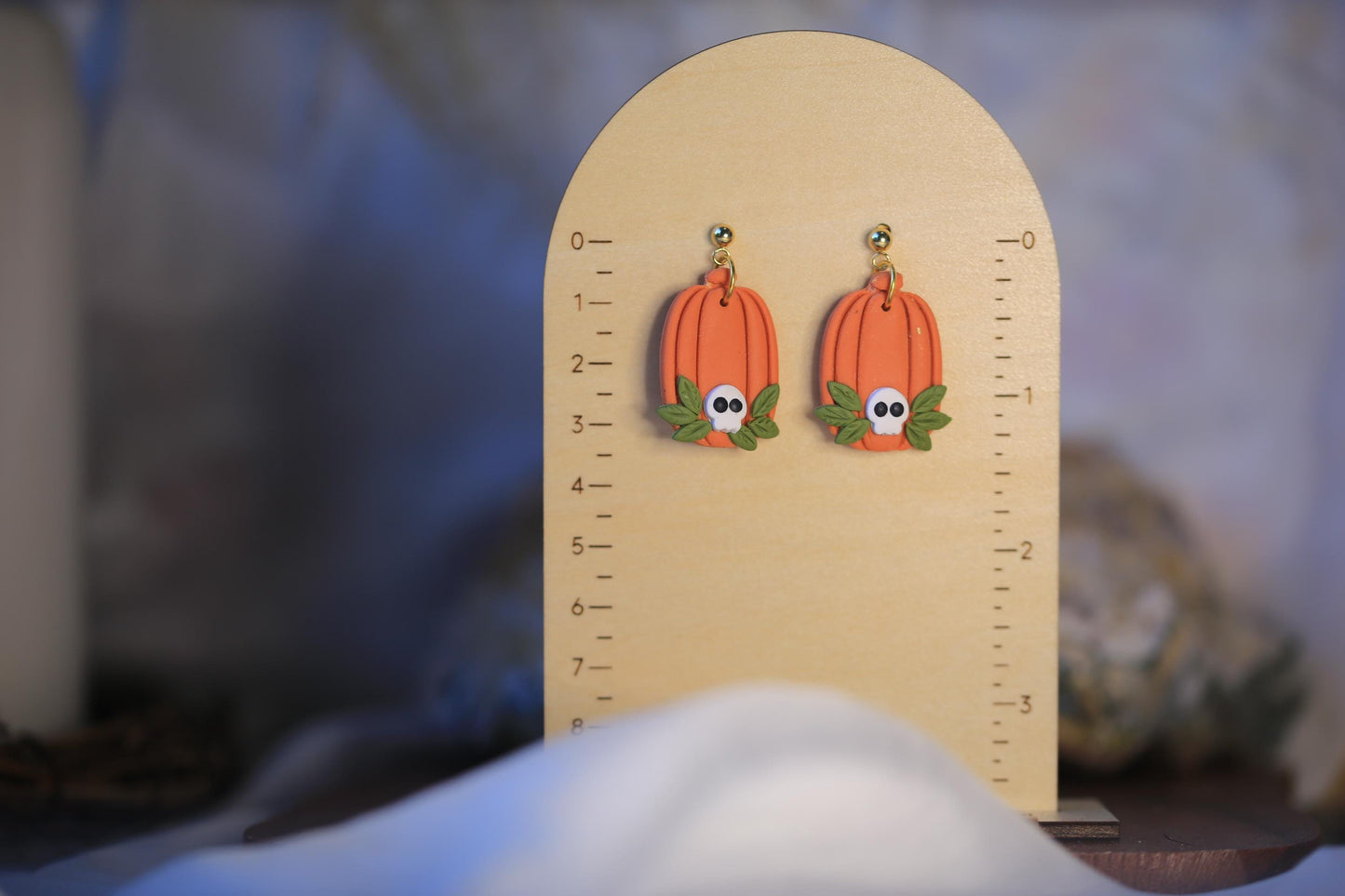 Long Pumpkin with Skull Earrings
