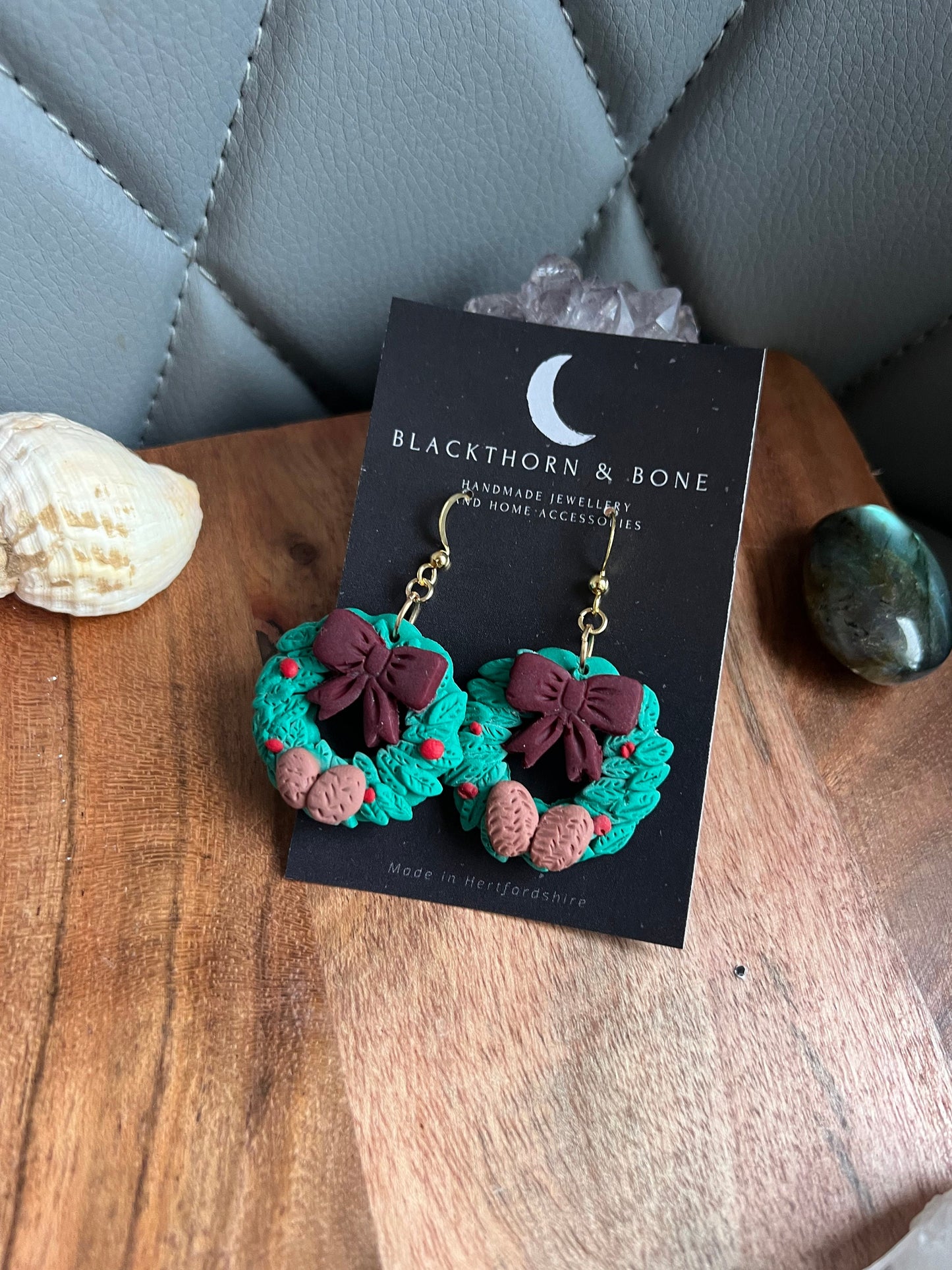 Christmas Wreath Clay Earrings