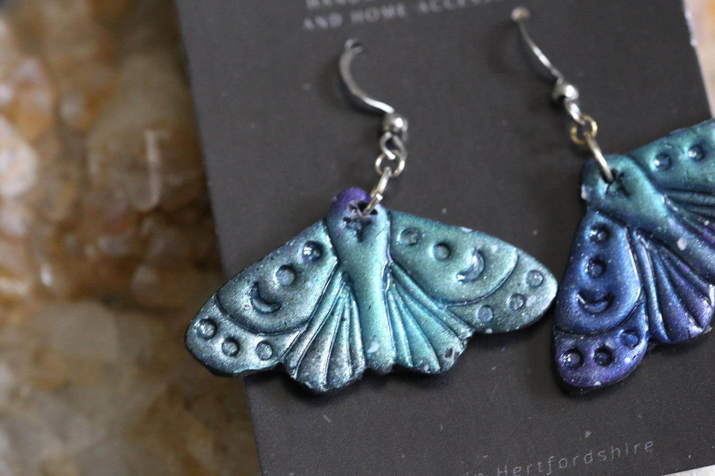 Galaxy Patterned Black Moth Earrings