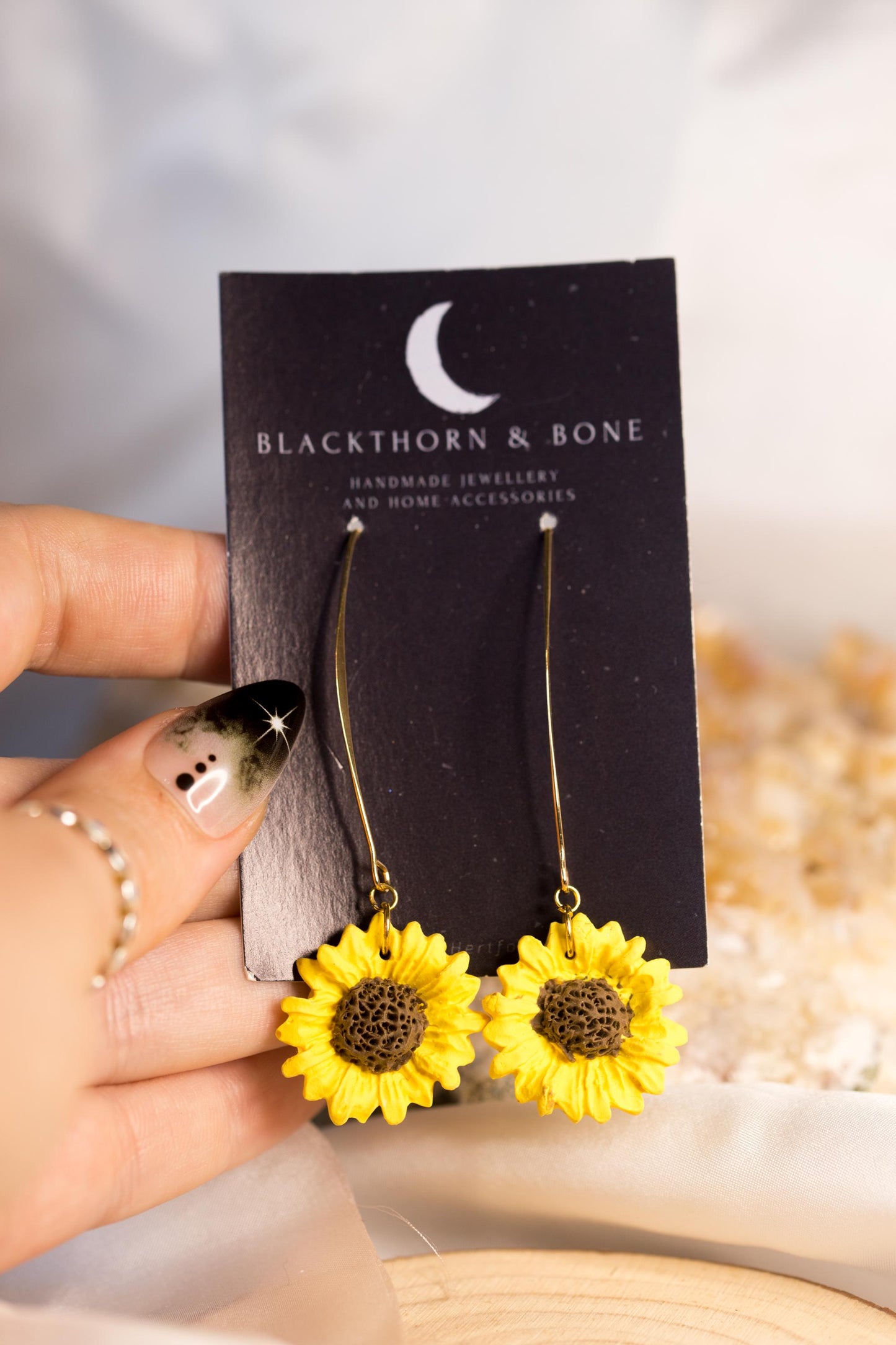 Long Sunflower Drop Earrings
