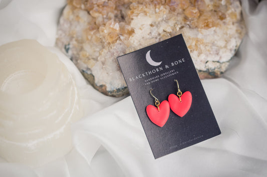Simple Red Heart Polymer Clay Earrings