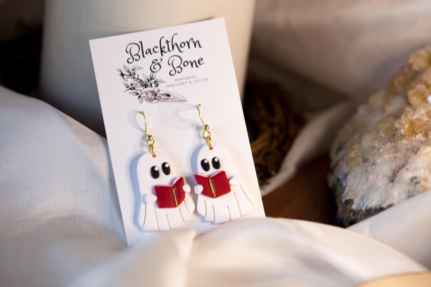 Ghost Librarian Clay Earrings