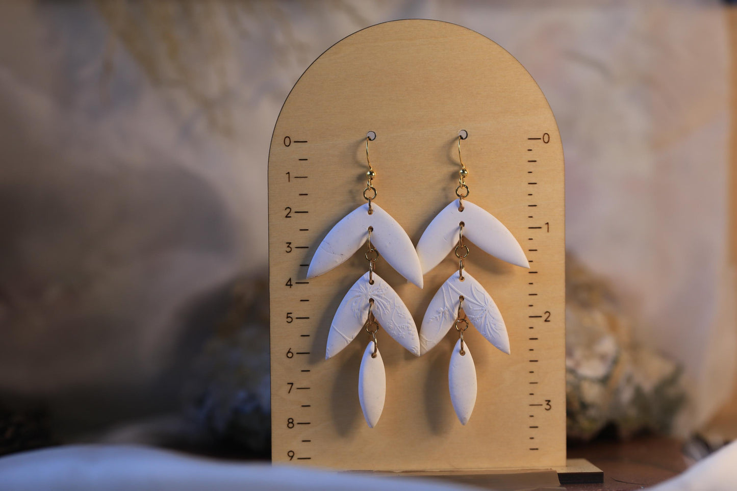 White Floral Texture Petal Shaped Earrings