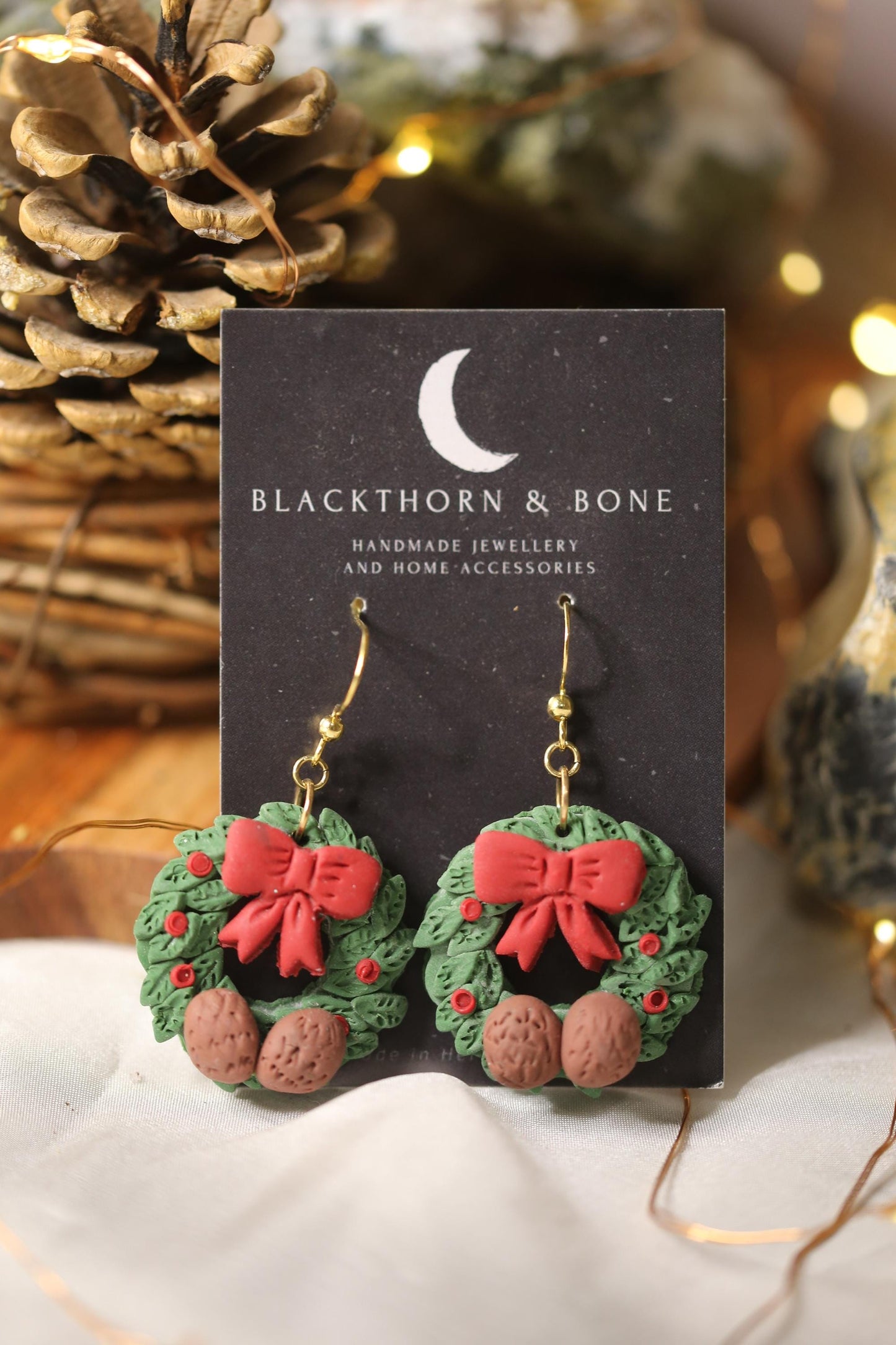 Christmas Wreath Clay Earrings