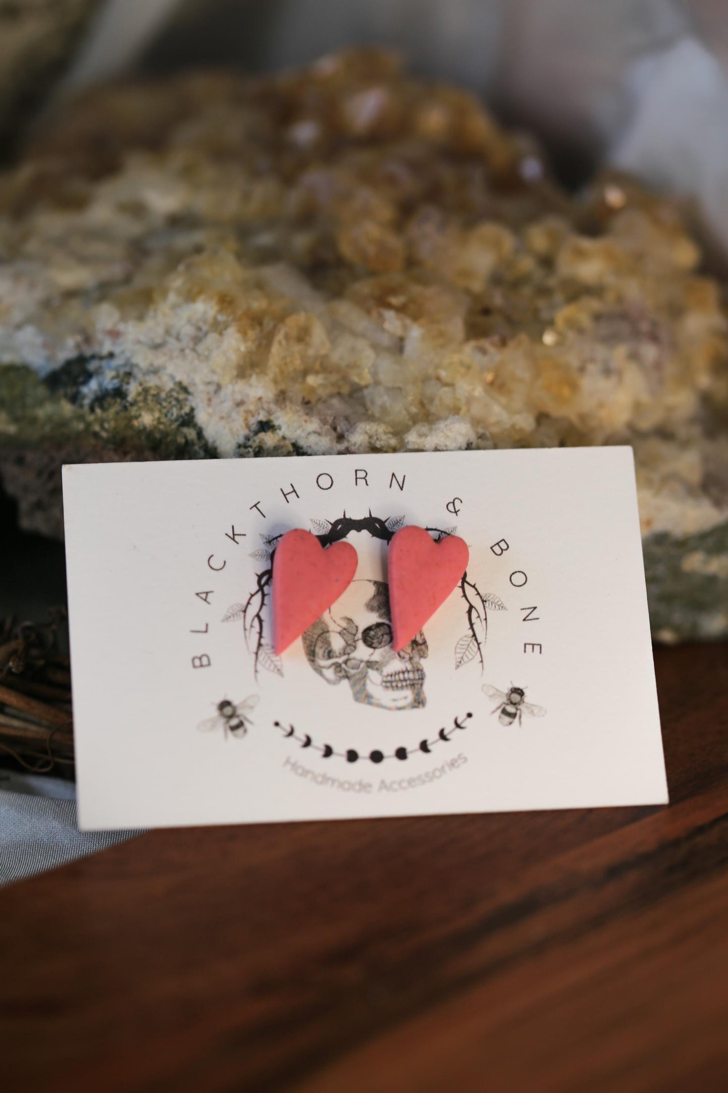 Long Pink Heart Stud Earrings