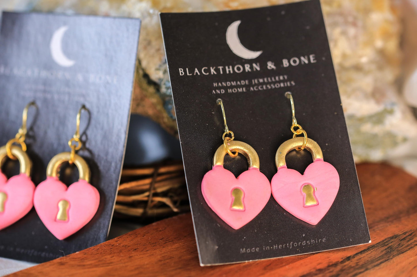 Handmade Heart Padlock Polymer Clay Earrings