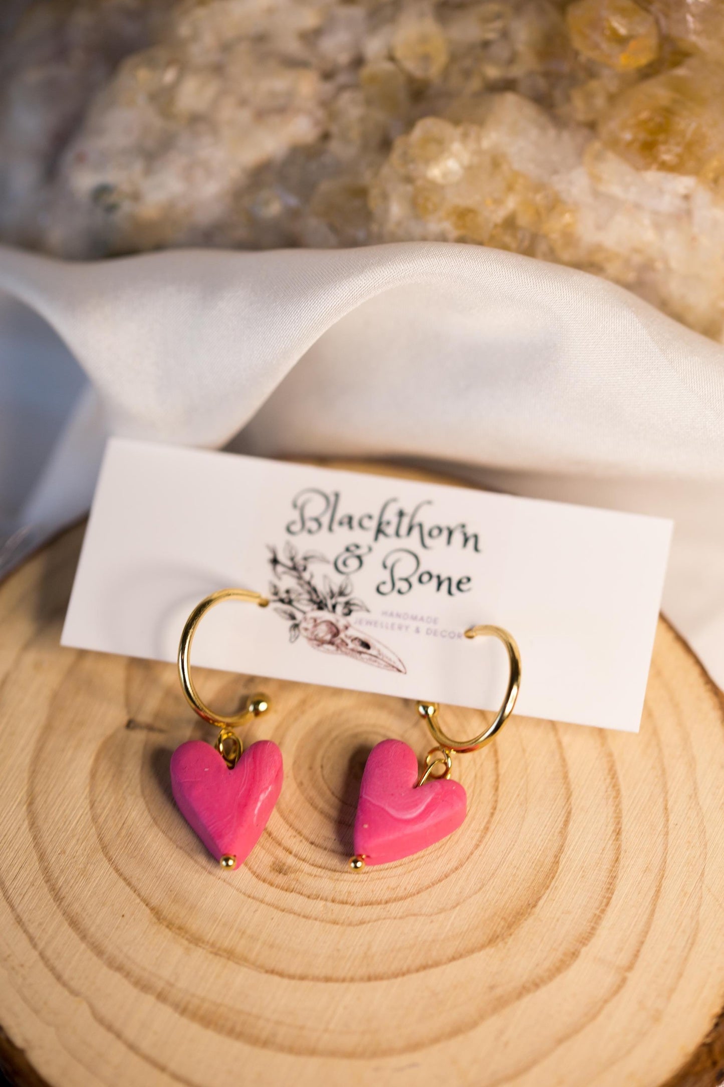 Pink Love Heart Drop Earrings