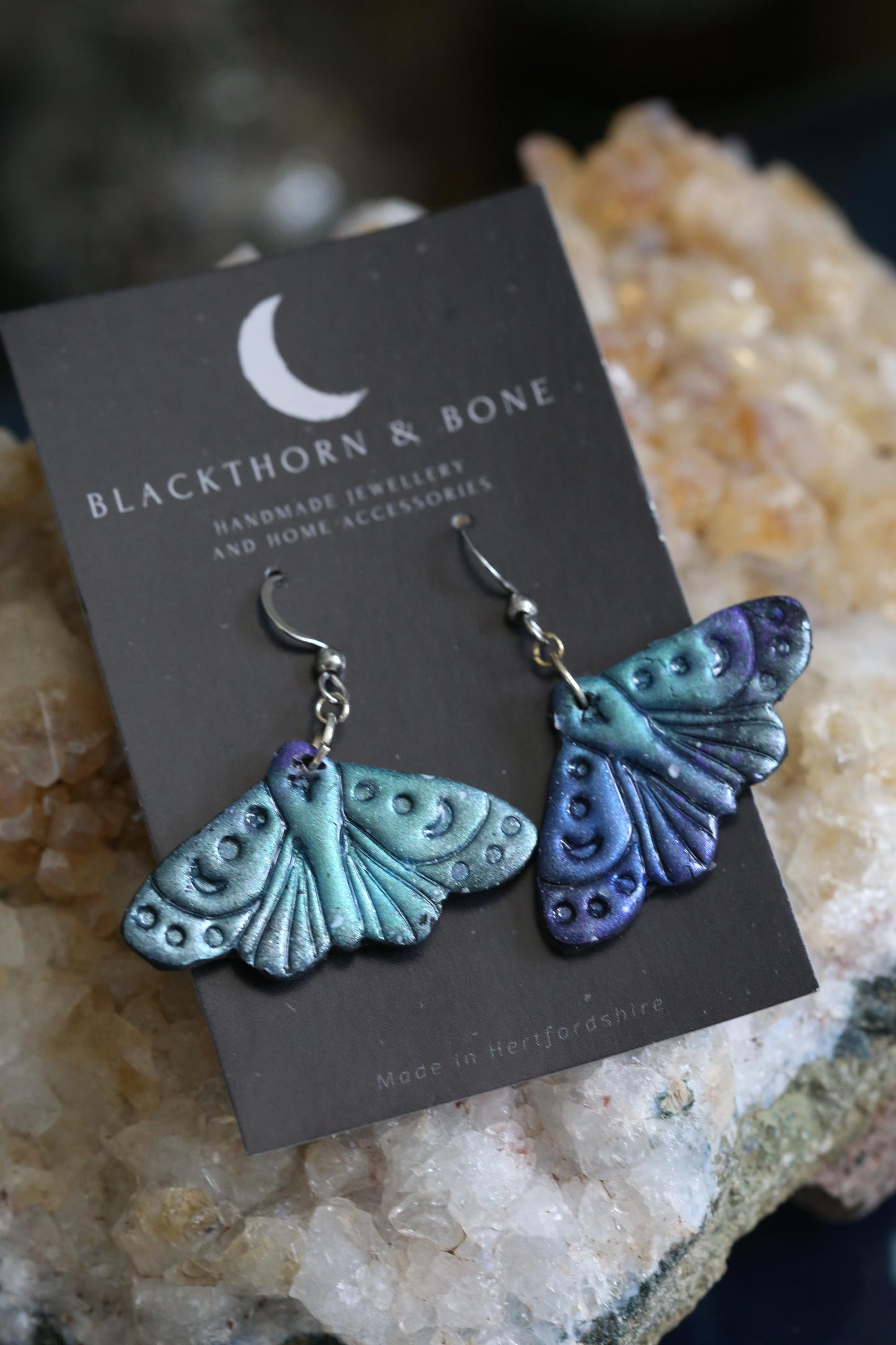 Galaxy Patterned Black Moth Earrings