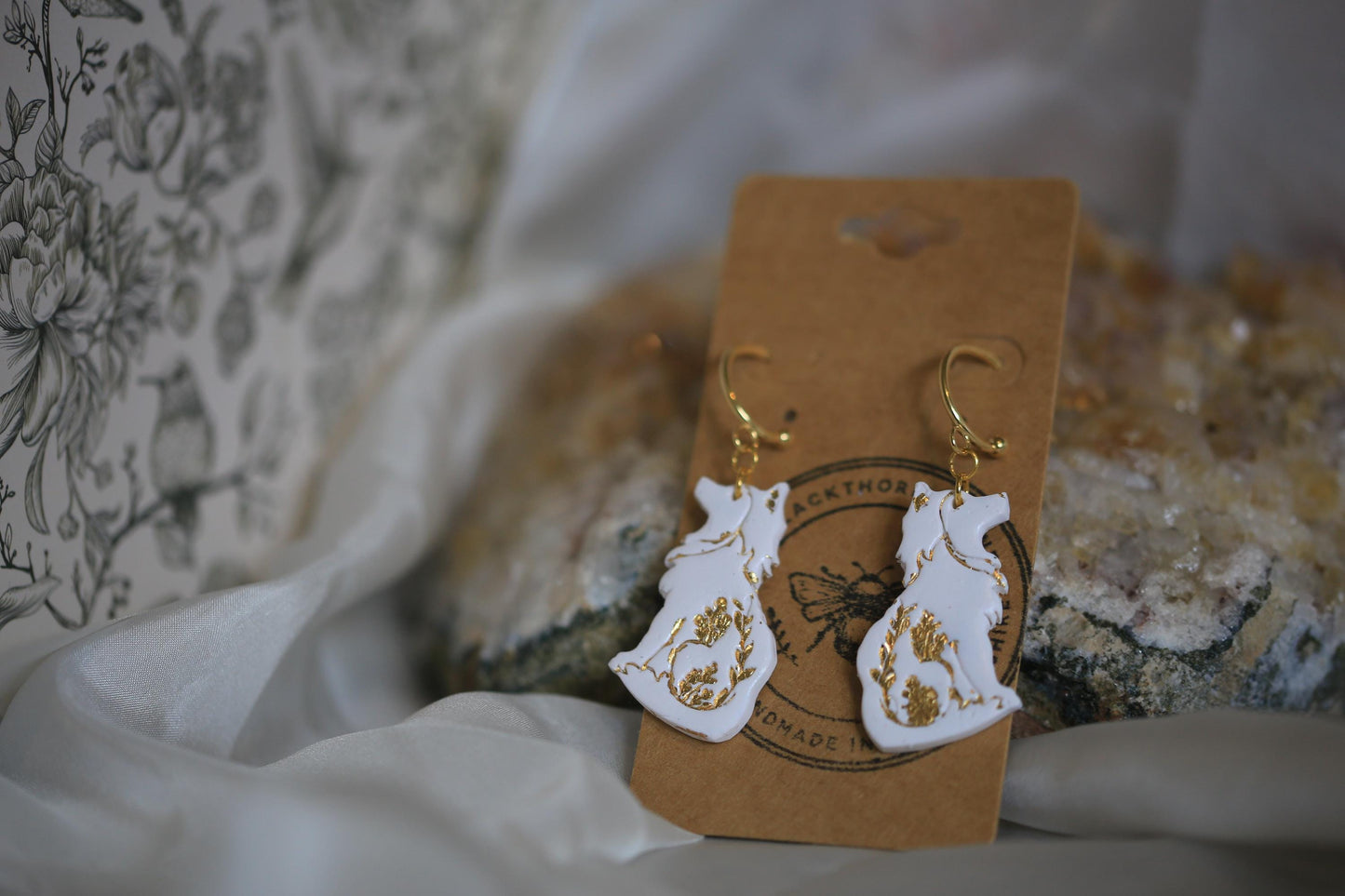 Folk Floral Wolves Earrings