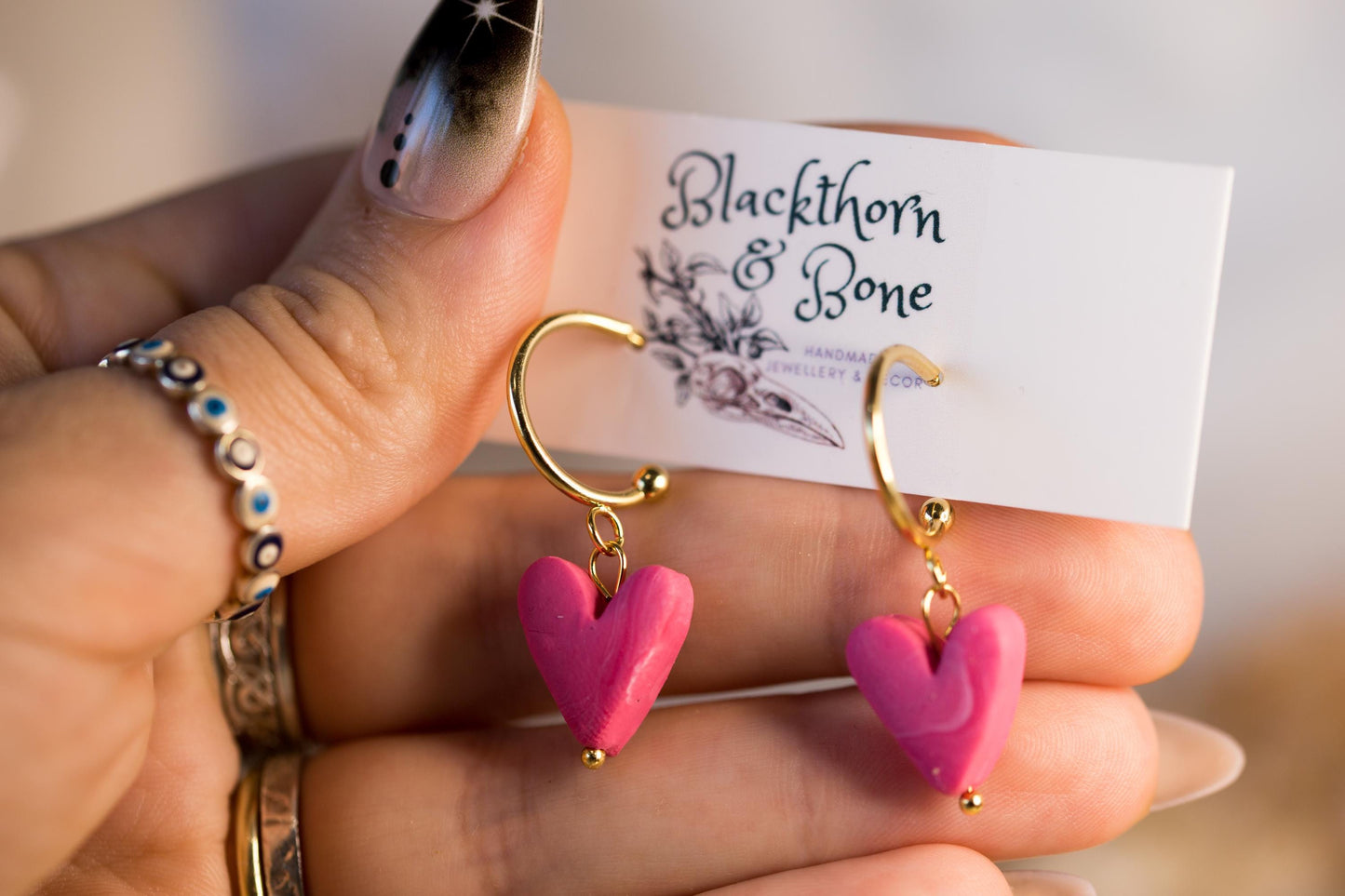 Pink Love Heart Drop Earrings