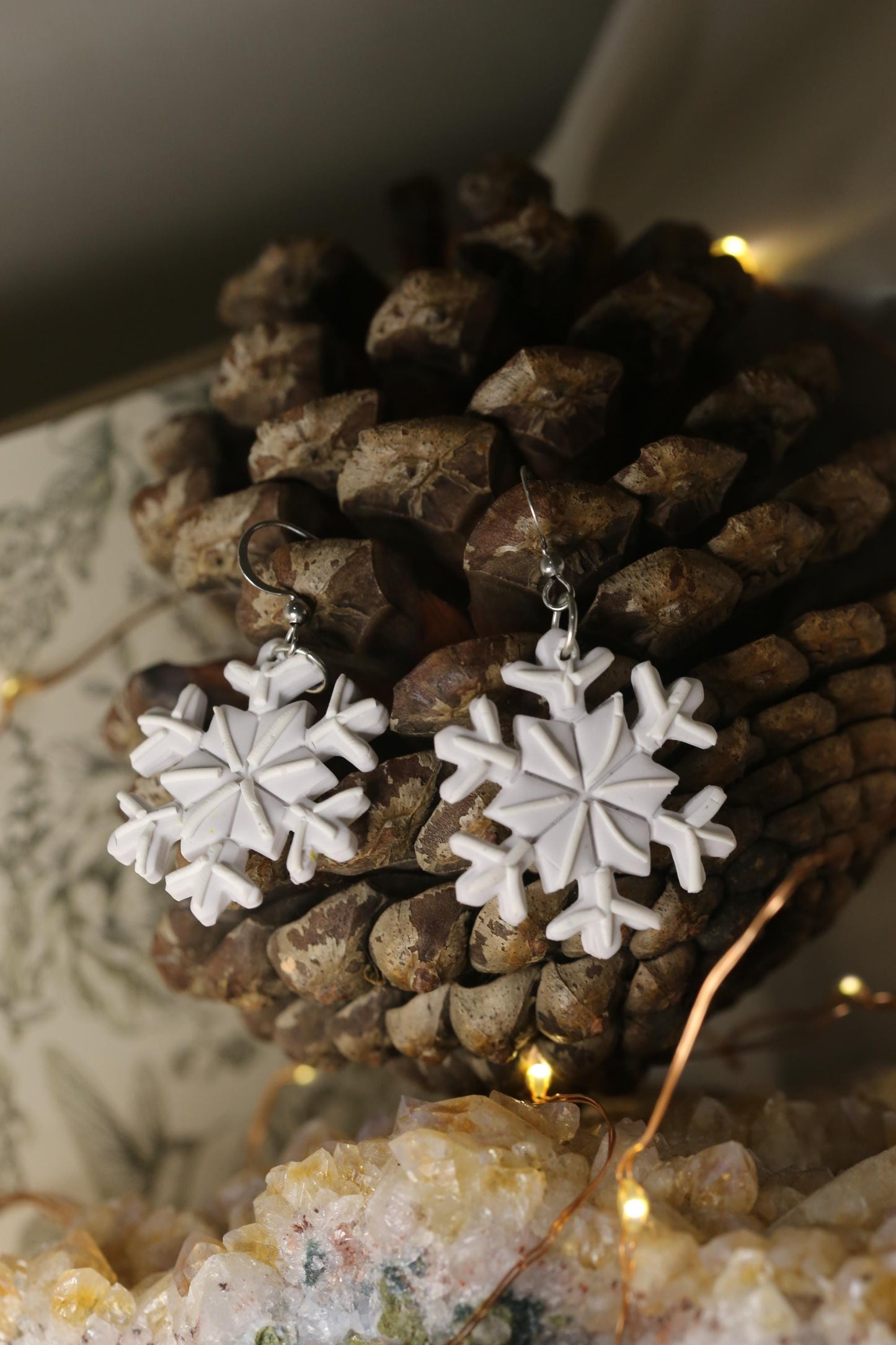 Handmade Detailed Snowflake Earrings - Polymer Clay Jewelry for Christmas, Winter and Yule Jewellery
