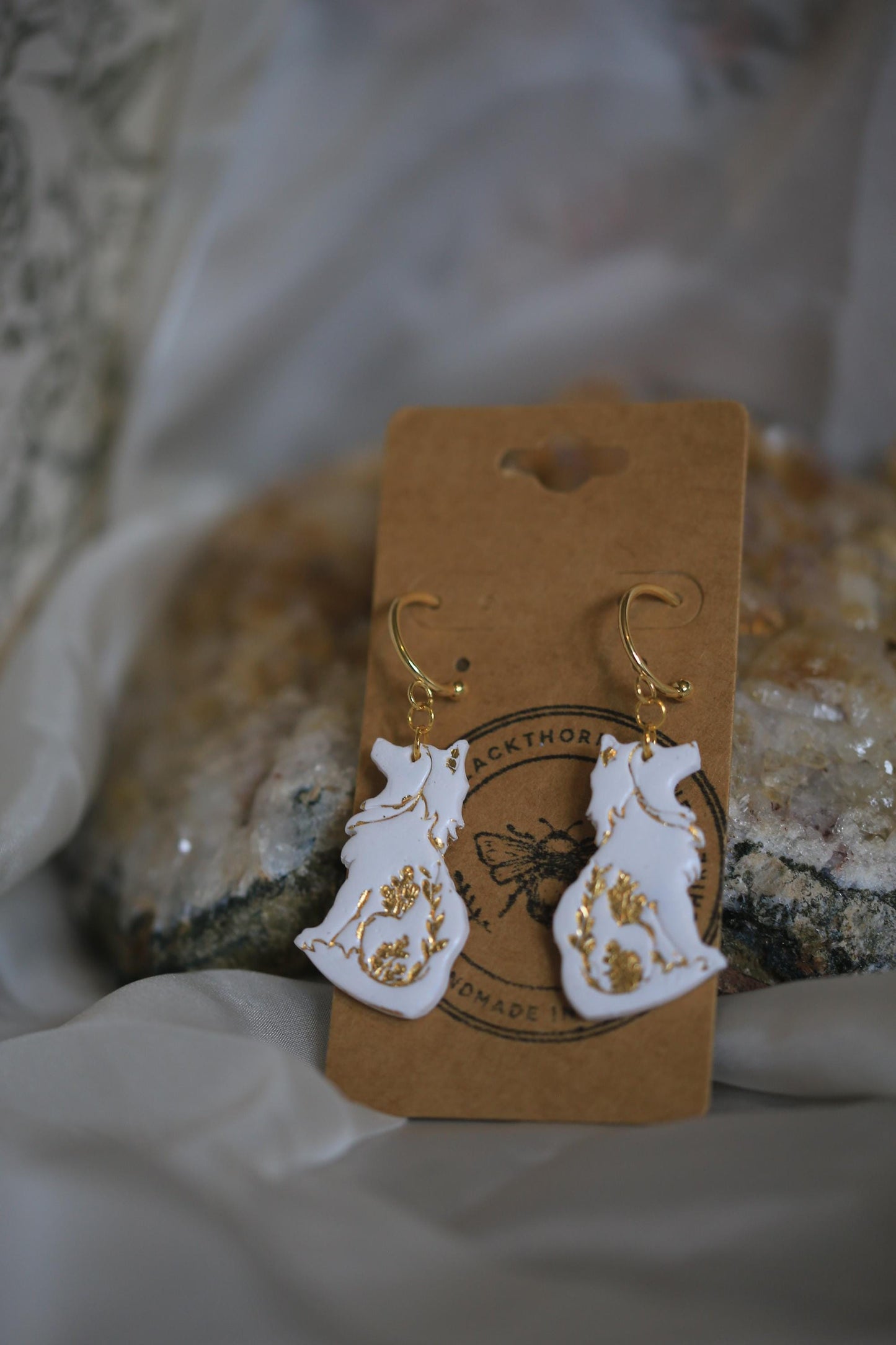 Folk Floral Wolves Earrings