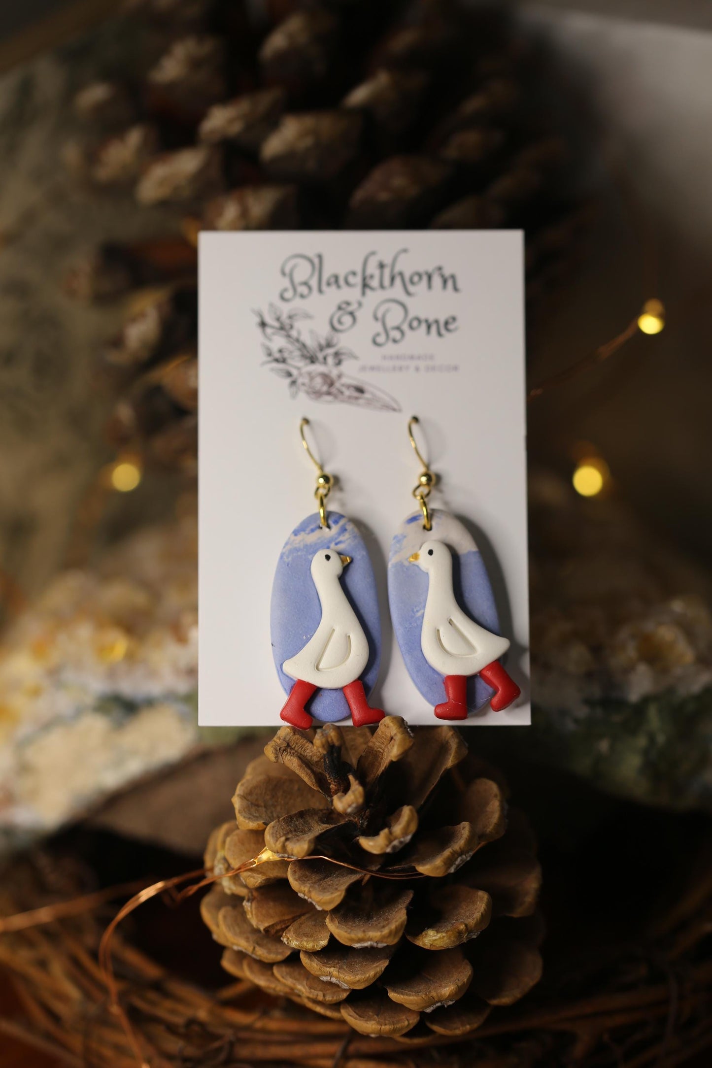 White Goose with Red Wellies Earrings
