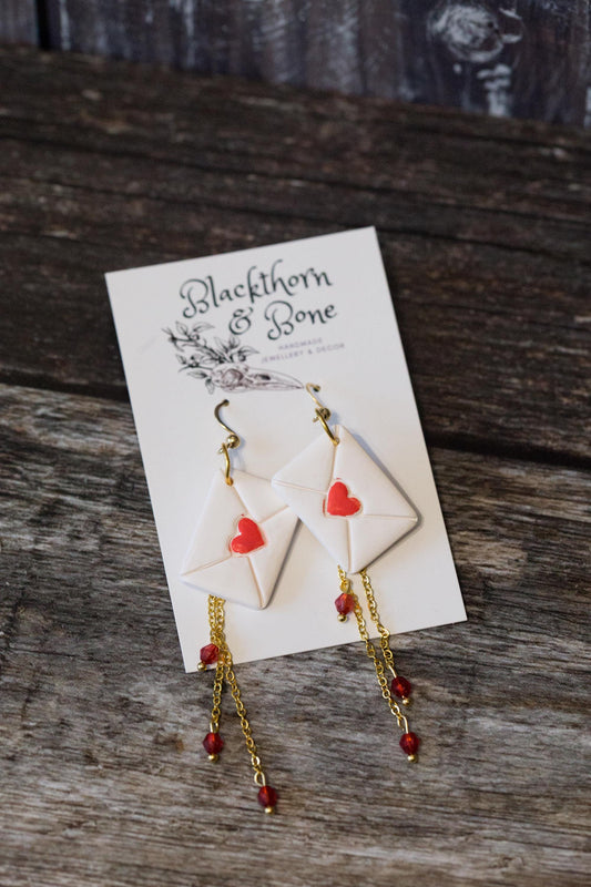 Love Letter Earrings with Chain and Crystal Beads