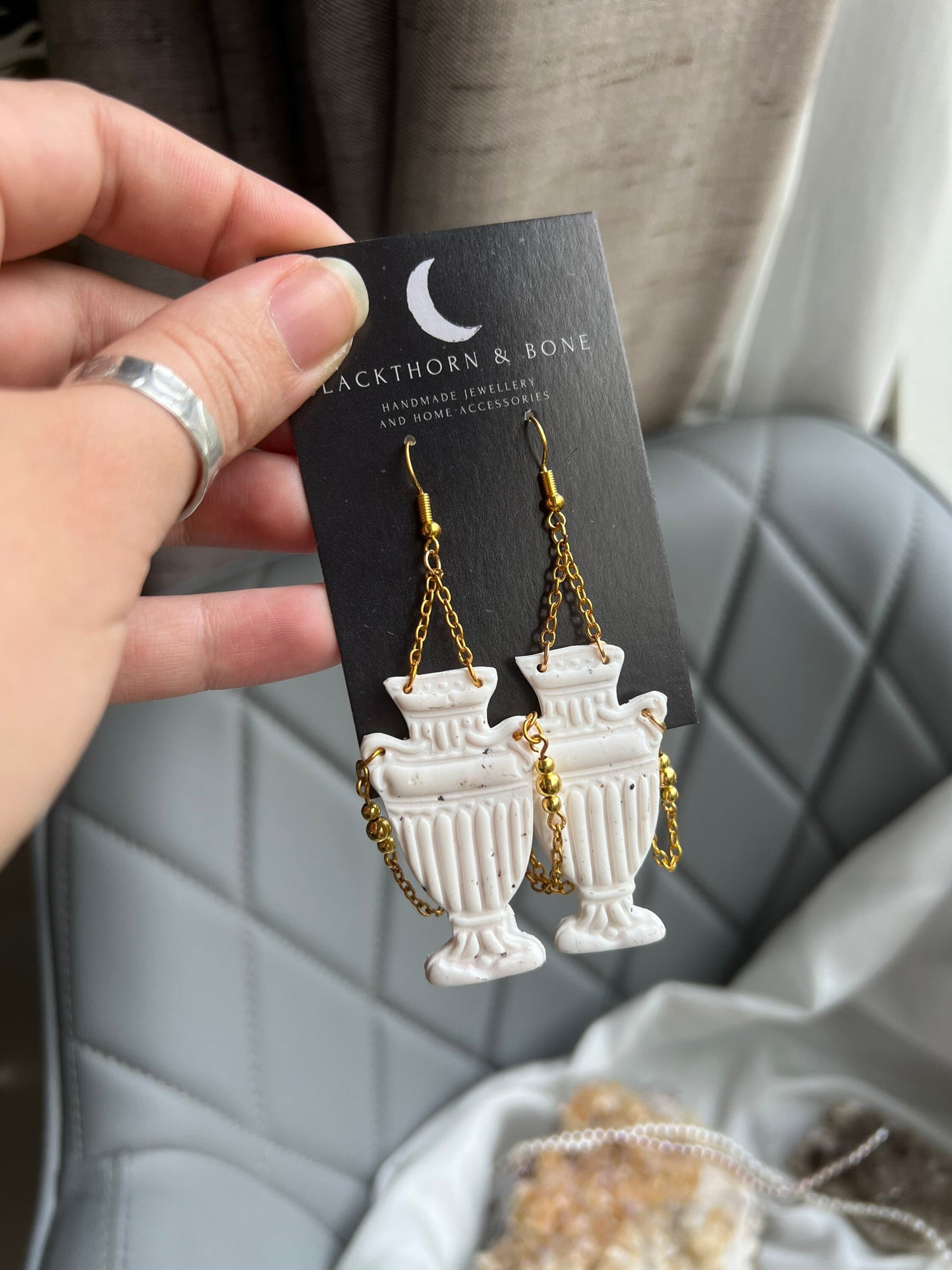 Large Statement Roman Vase Earrings with Chain