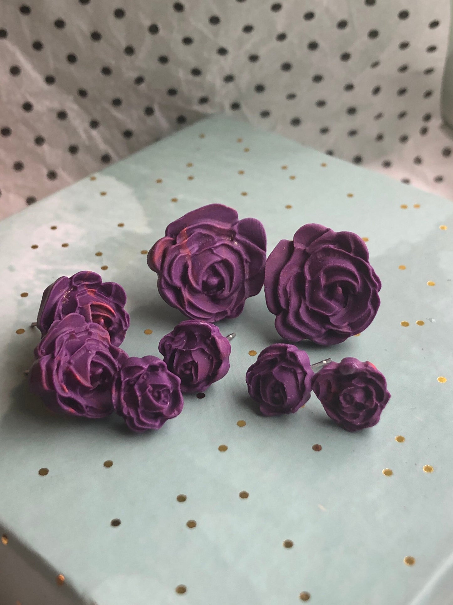 Black or Purple Rose Stud Earrings