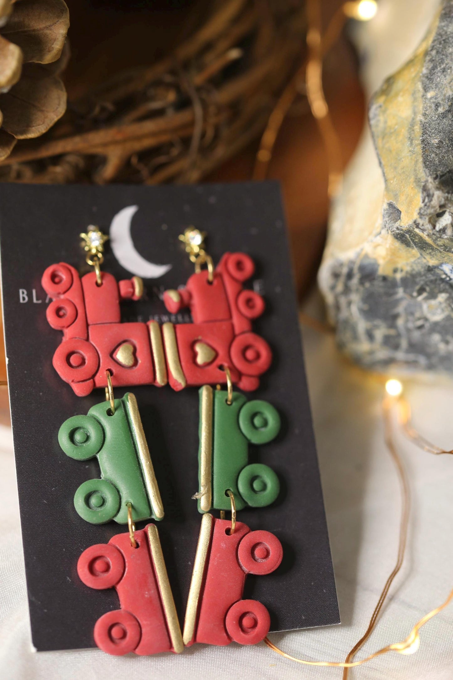 Green or Red Christmas Train Earring