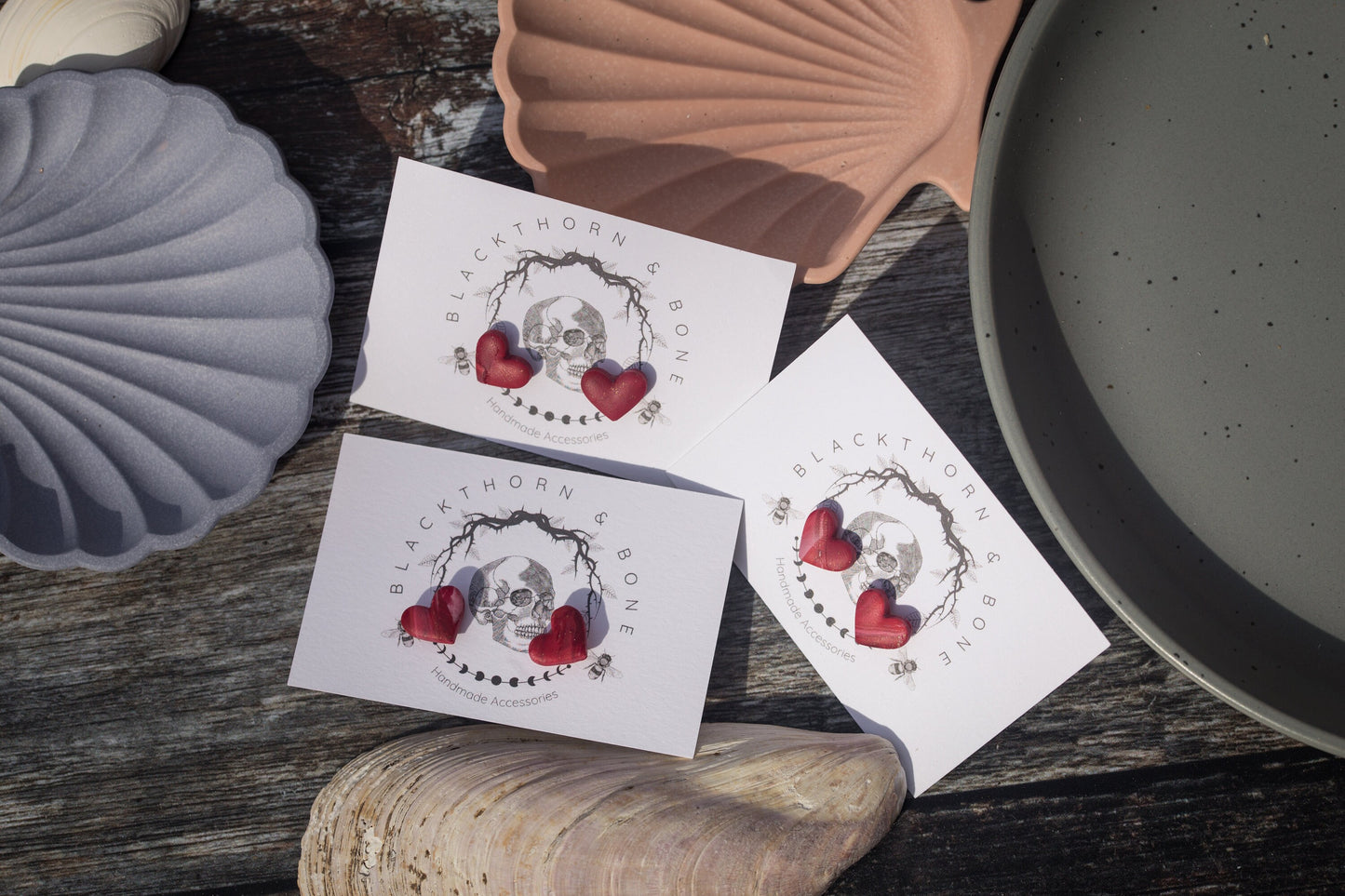 Dainty Red Love Heart Polymer Clay Stud Earrings
