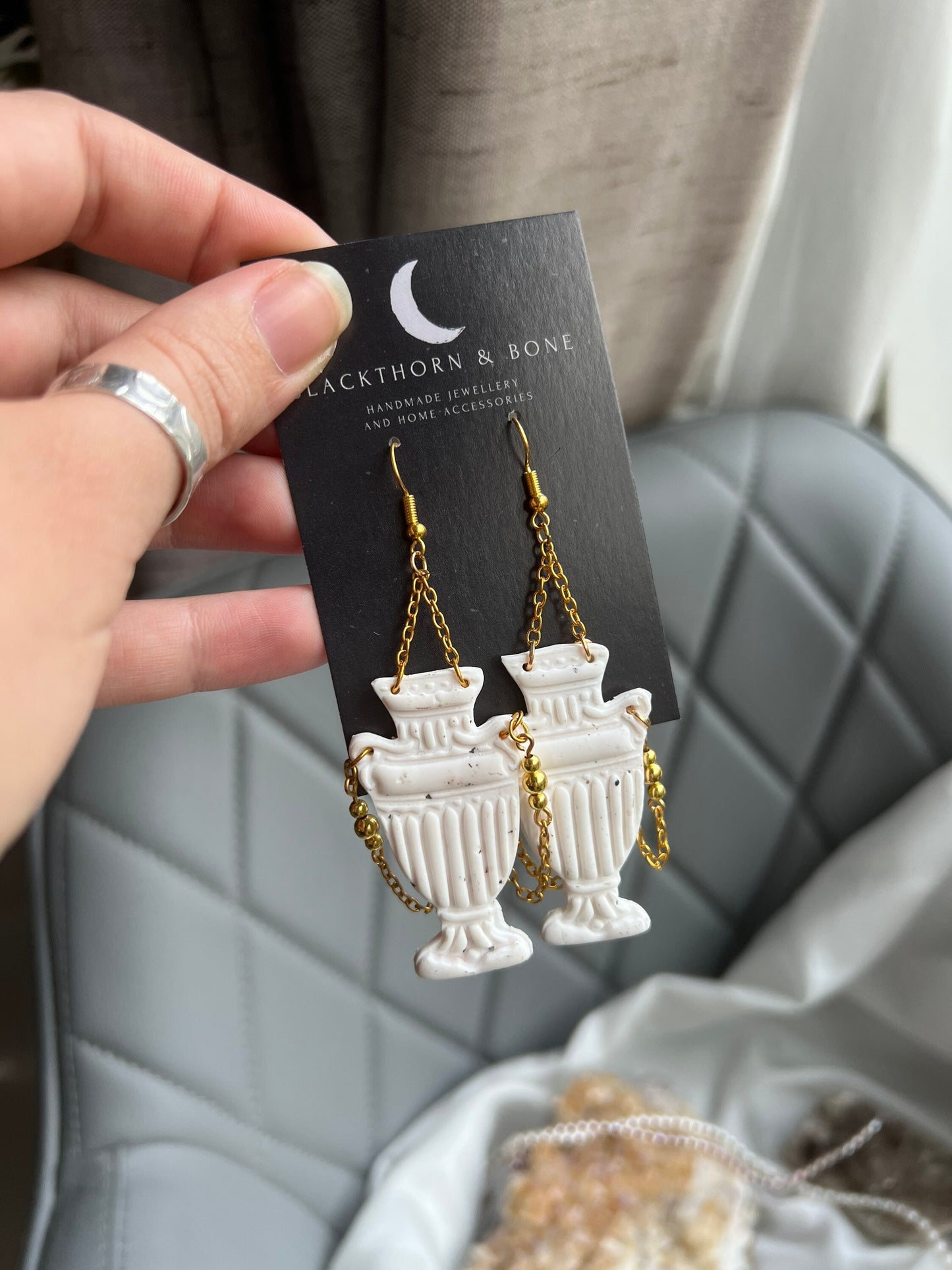 Large Statement Roman Vase Earrings with Chain