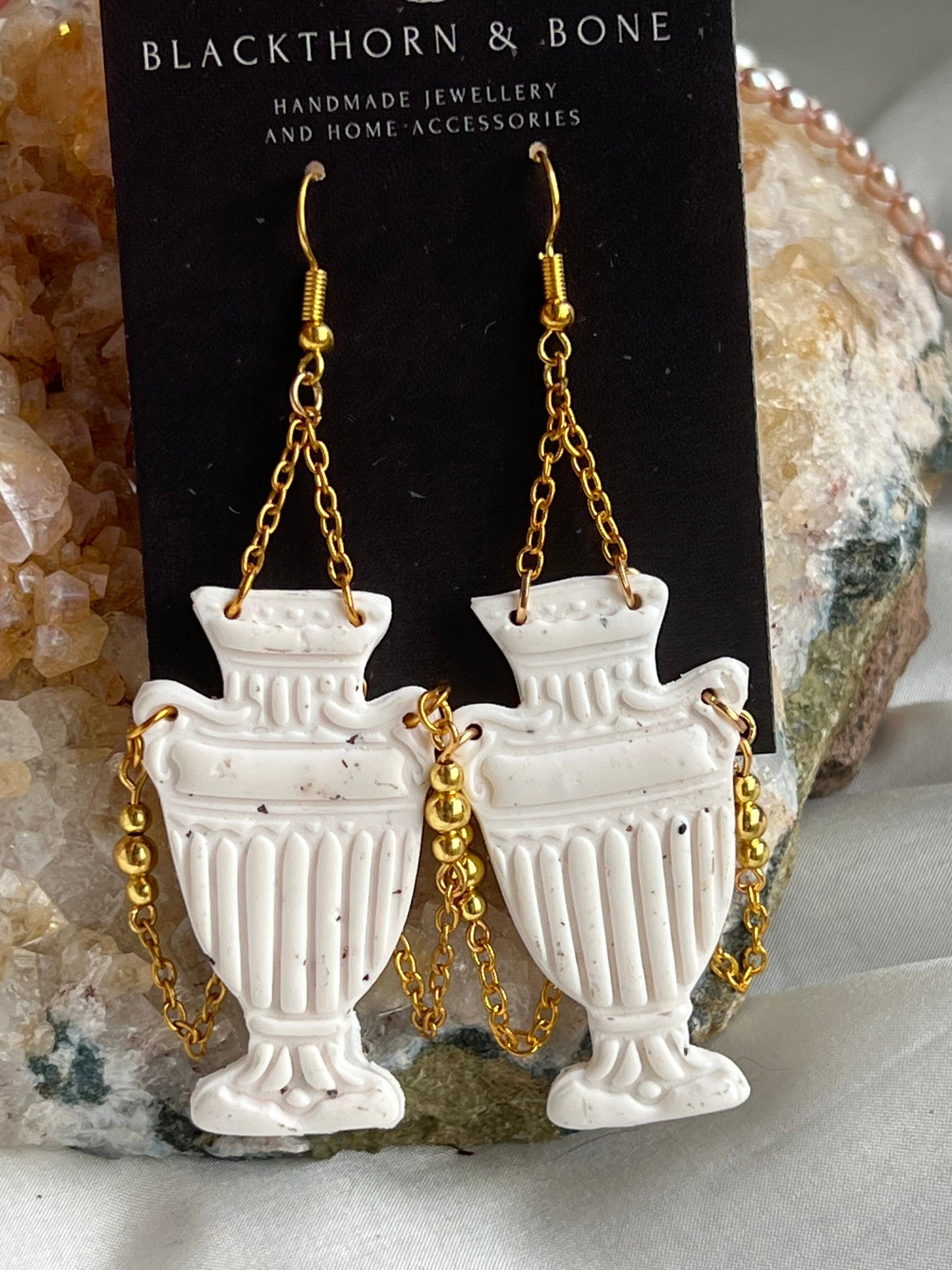 Large Statement Roman Vase Earrings with Chain