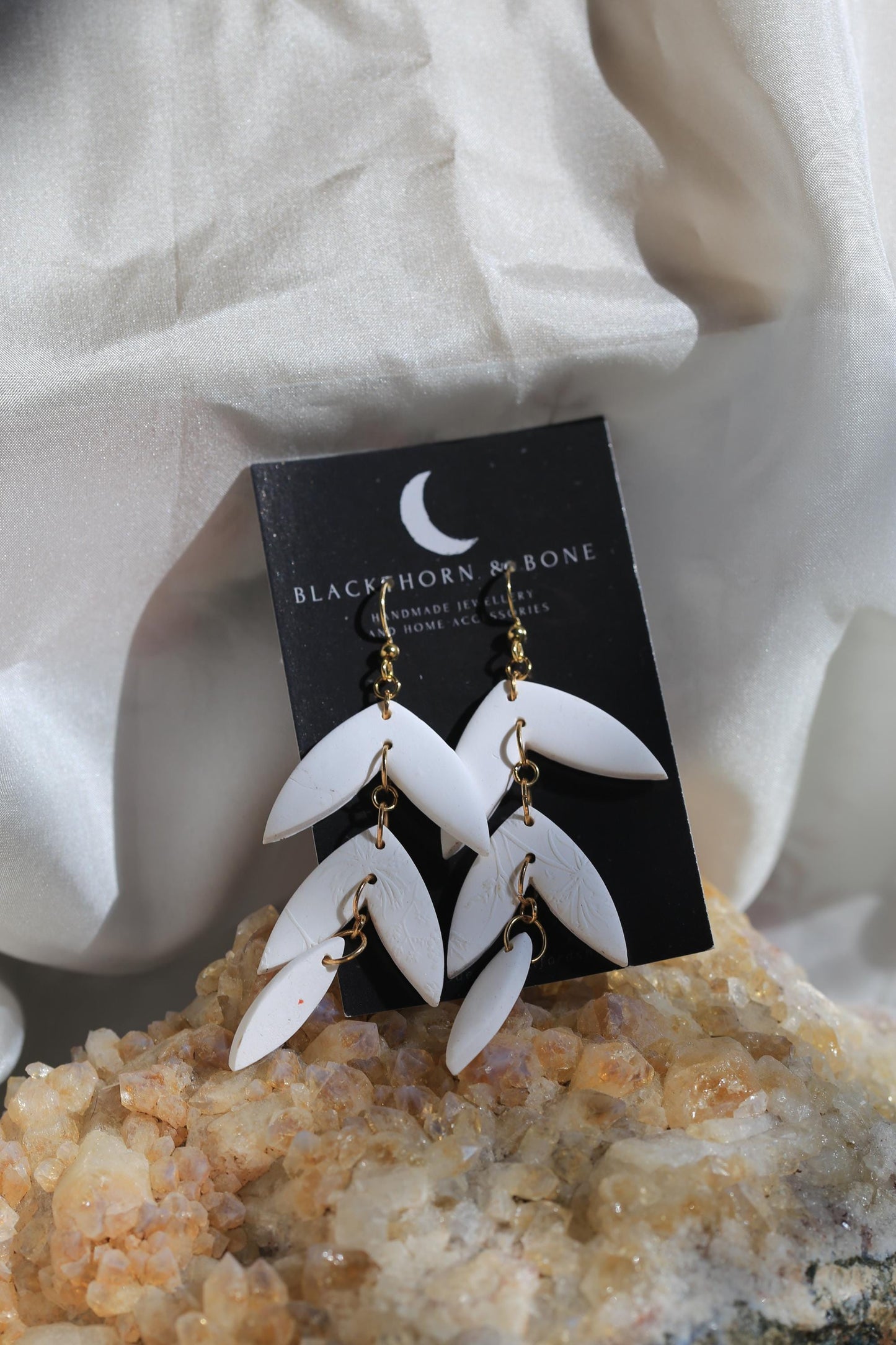 White Floral Texture Petal Shaped Earrings