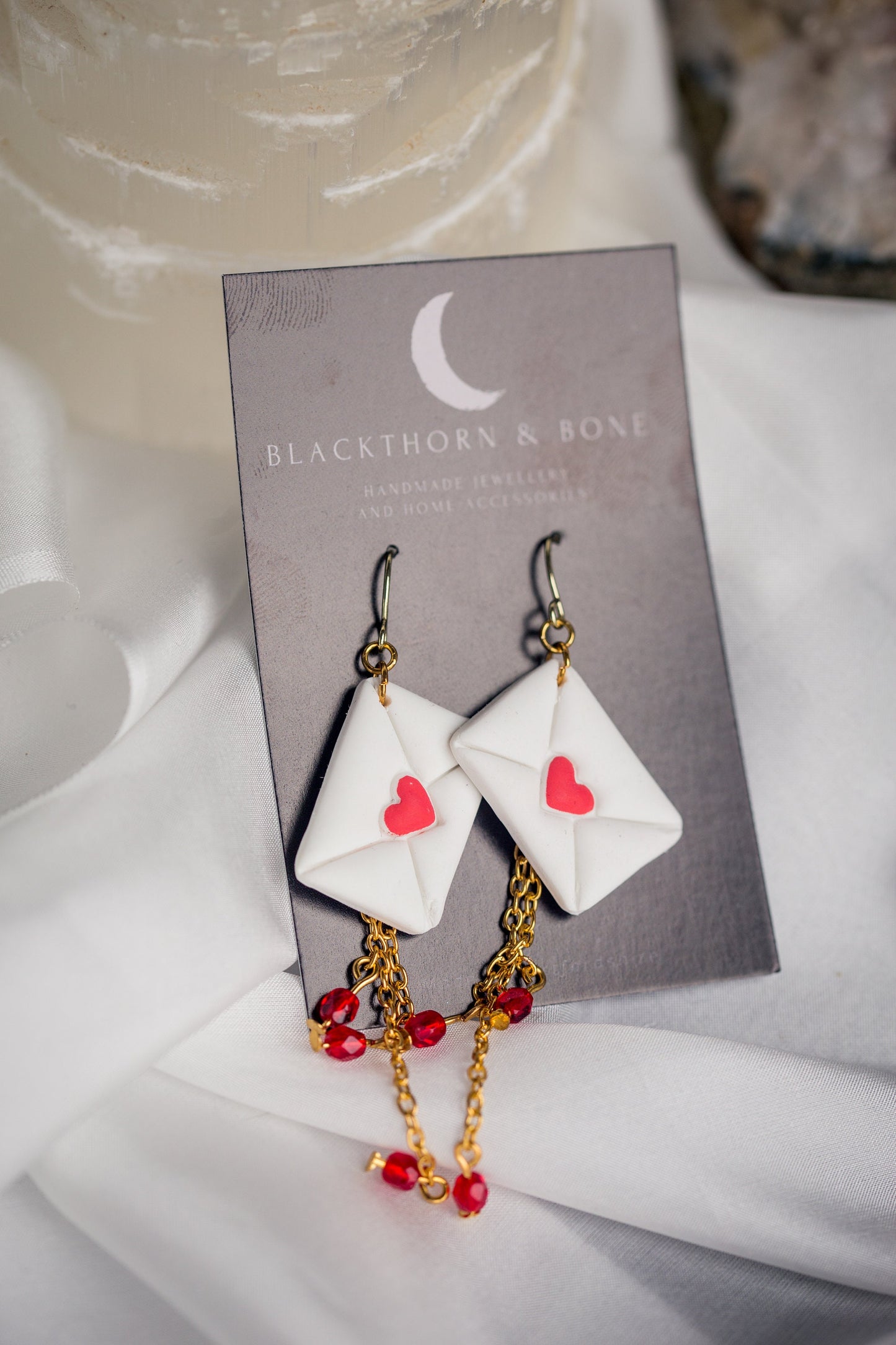 Love Letter Earrings with Chain and Crystal Beads
