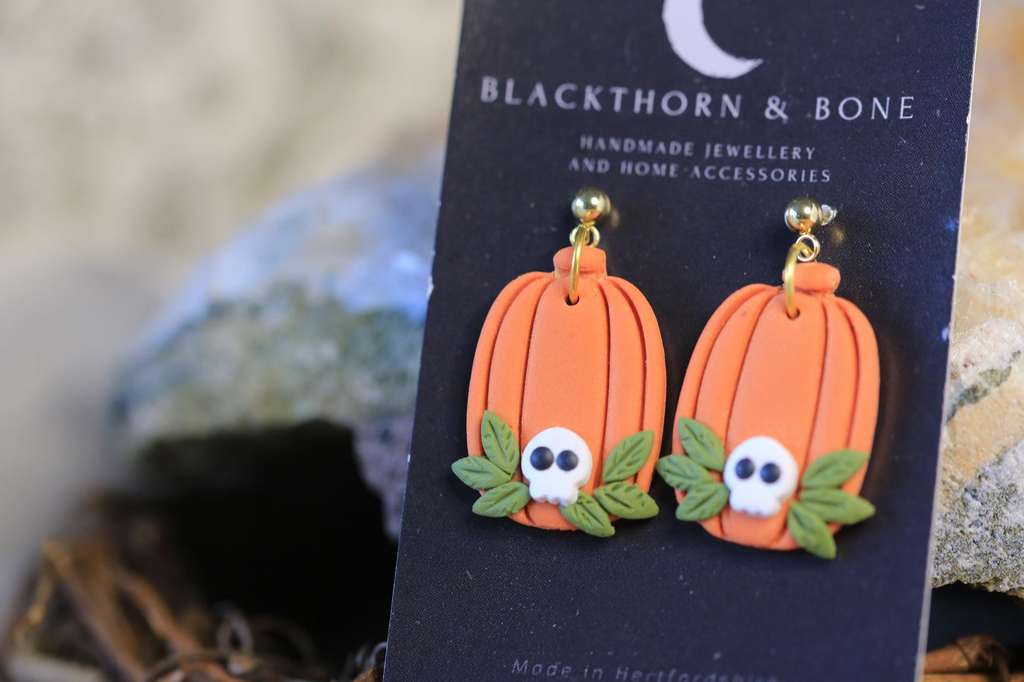 Long Pumpkin with Skull Earrings