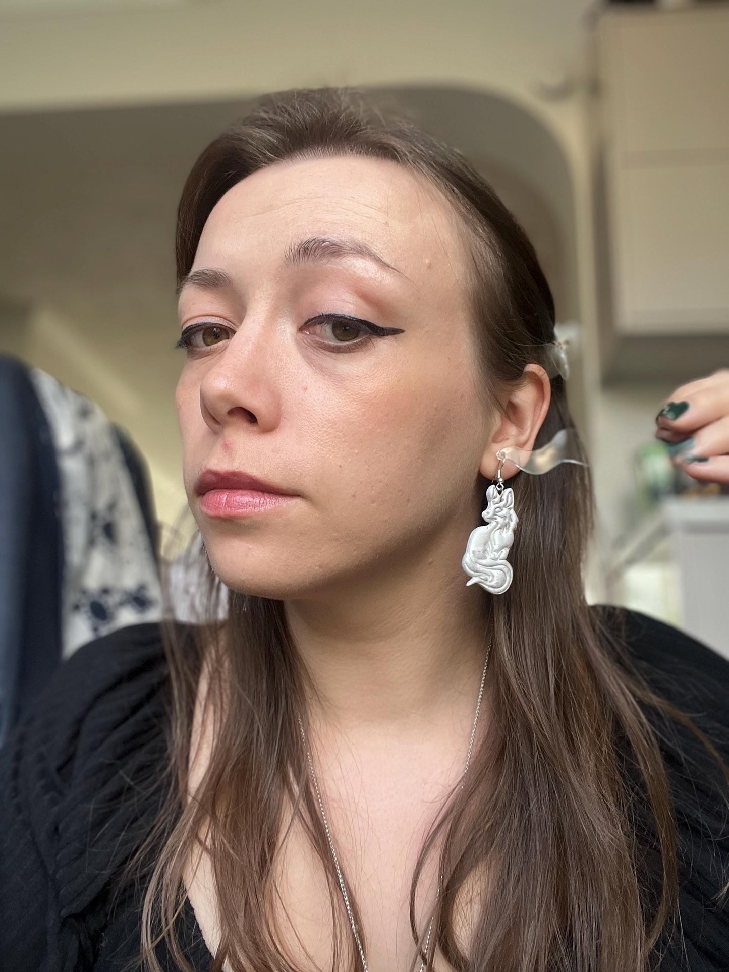 Silver Pearl Fox earrings
