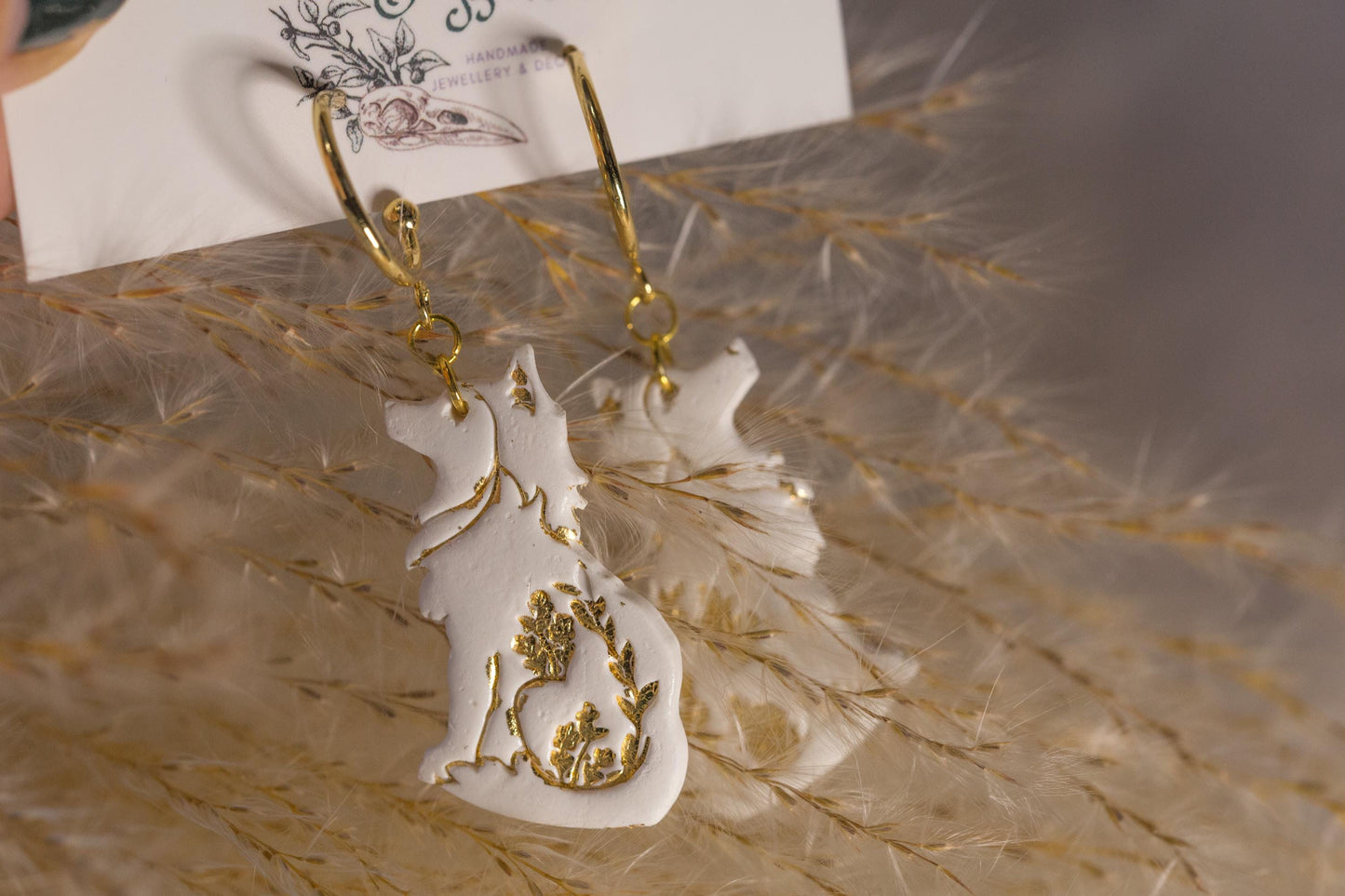 Folk Floral Wolves Earrings
