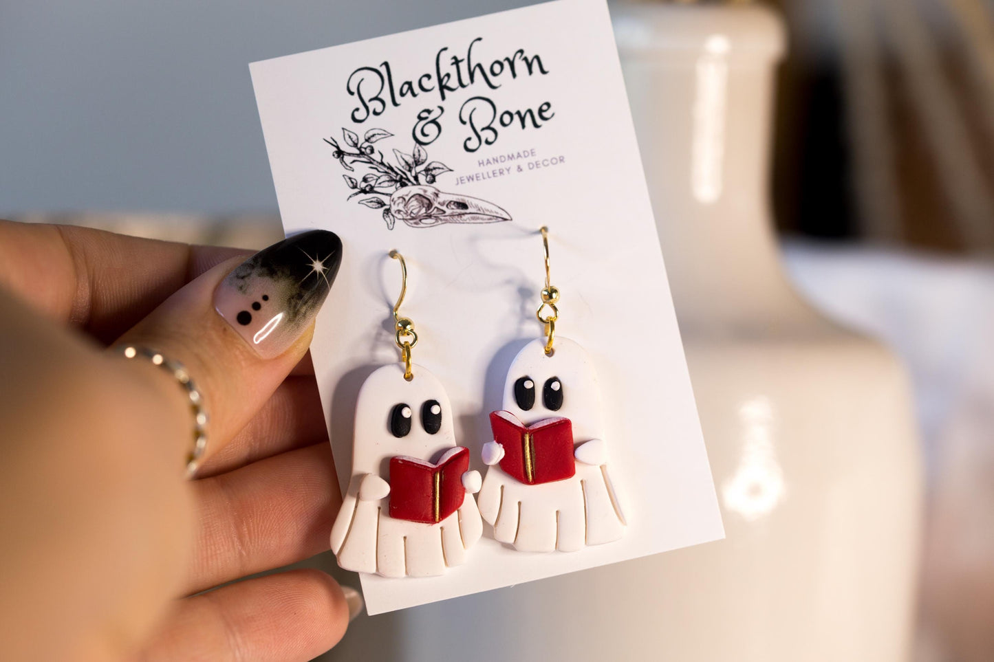 Ghost Librarian Clay Earrings