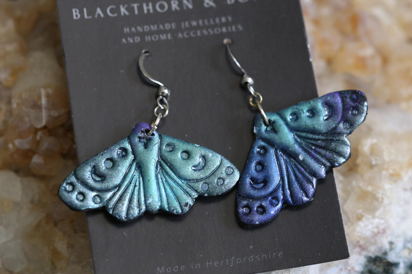 Galaxy Patterned Black Moth Earrings