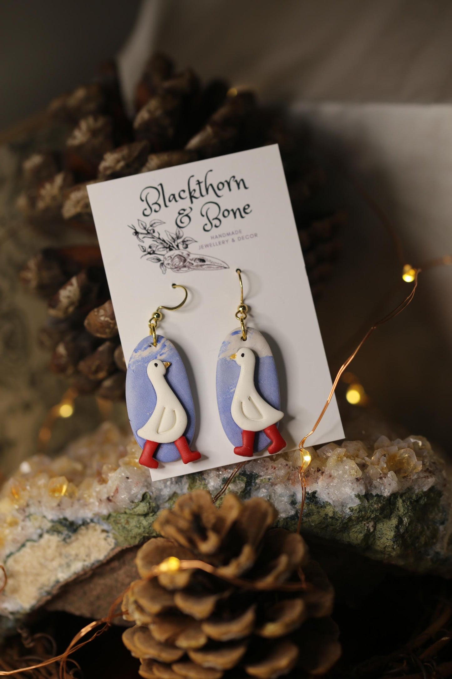 White Goose with Red Wellies Earrings