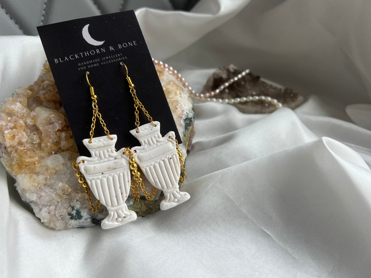 Large Statement Roman Vase Earrings with Chain