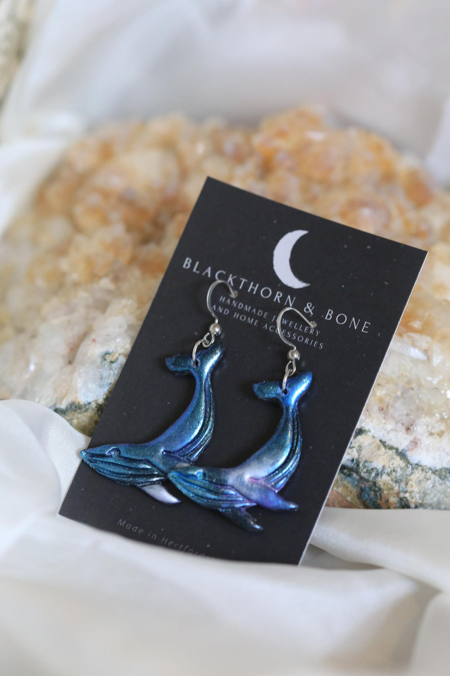Galaxy Patterned Blue Whale Clay Earrings