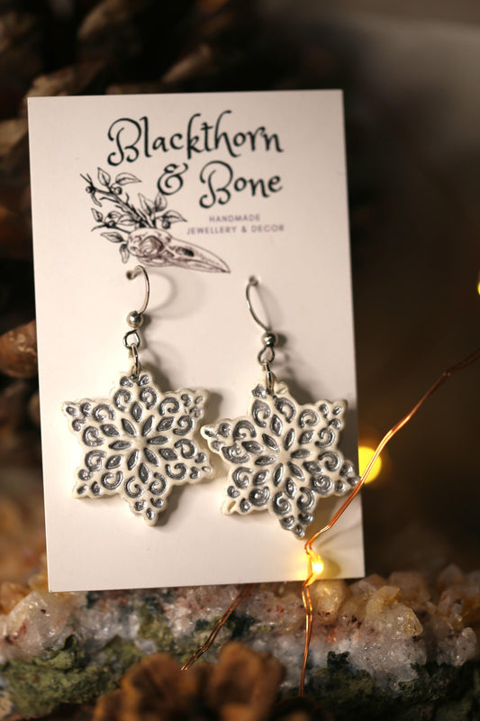 Silver Embossed Snowflake Earrings