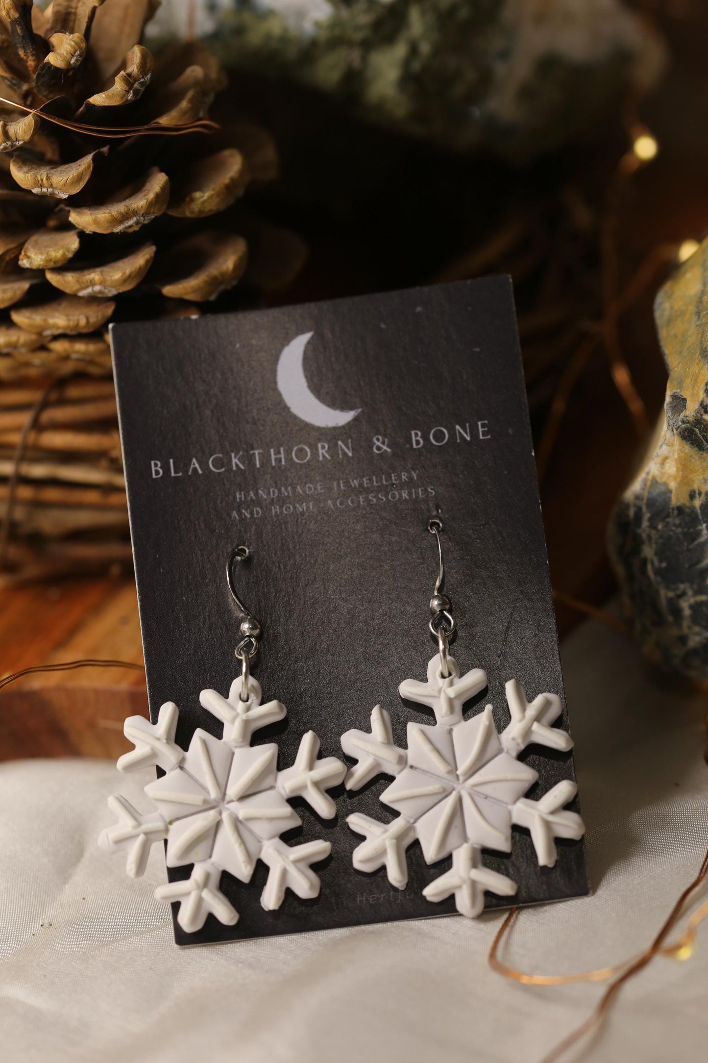 Handmade Detailed Snowflake Earrings - Polymer Clay Jewelry for Christmas, Winter and Yule Jewellery