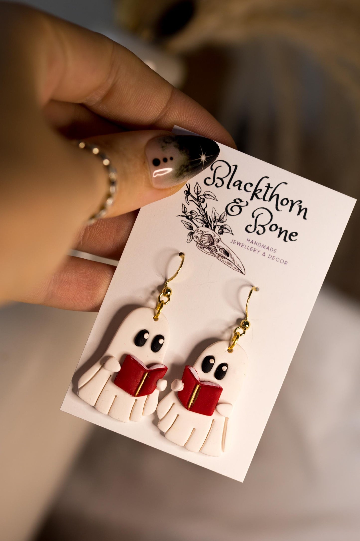 Ghost Librarian Clay Earrings