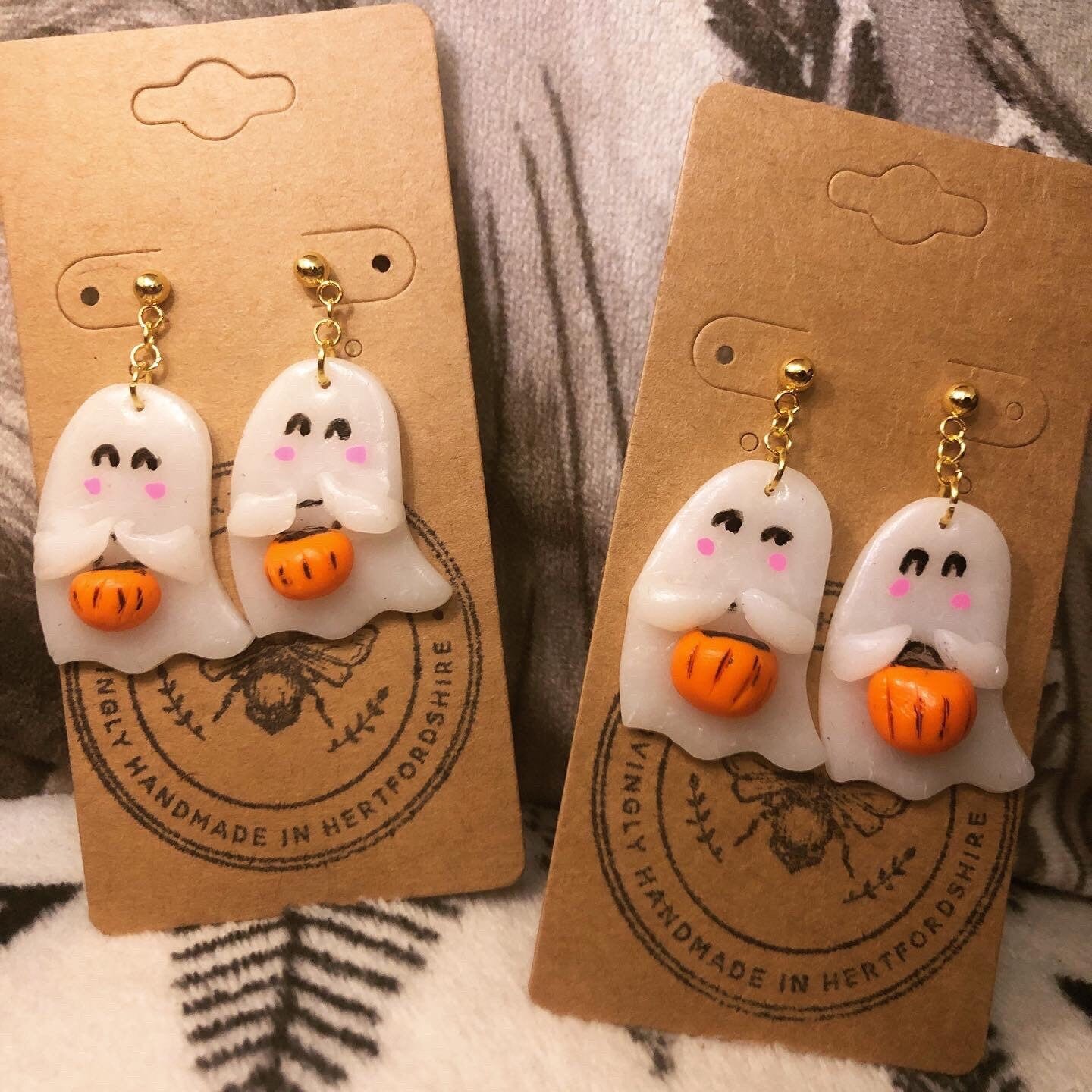 Handmade Ghost with Pumpkin Earrings