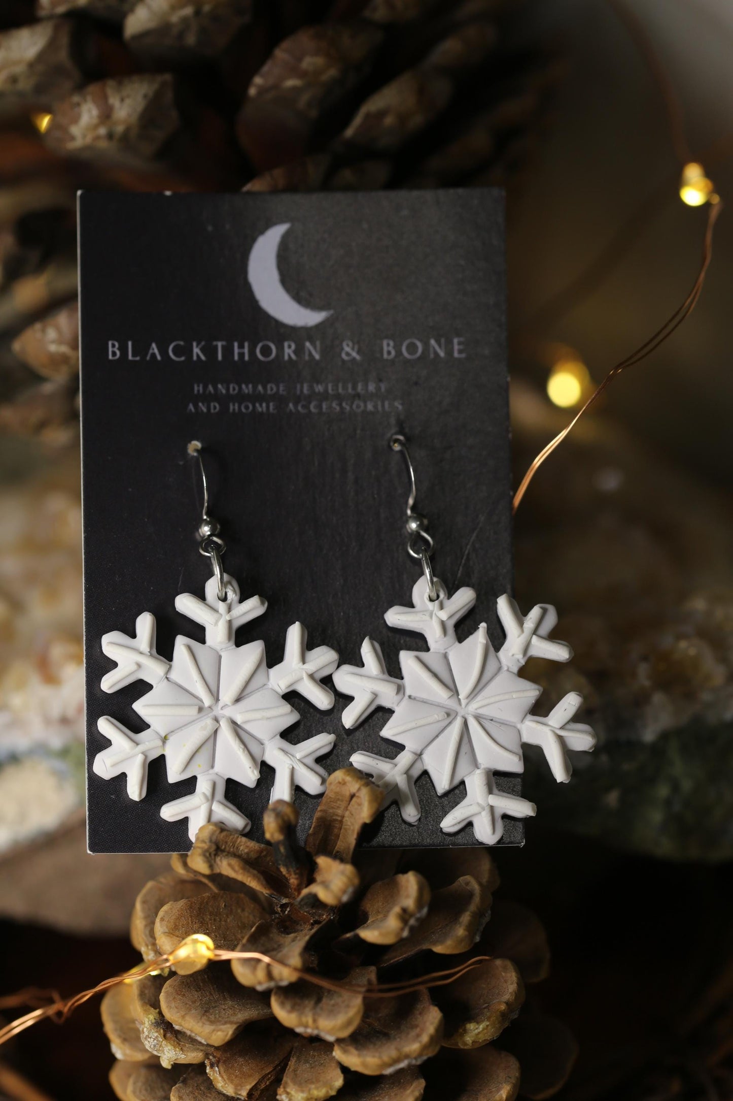 Handmade Detailed Snowflake Earrings - Polymer Clay Jewelry for Christmas, Winter and Yule Jewellery