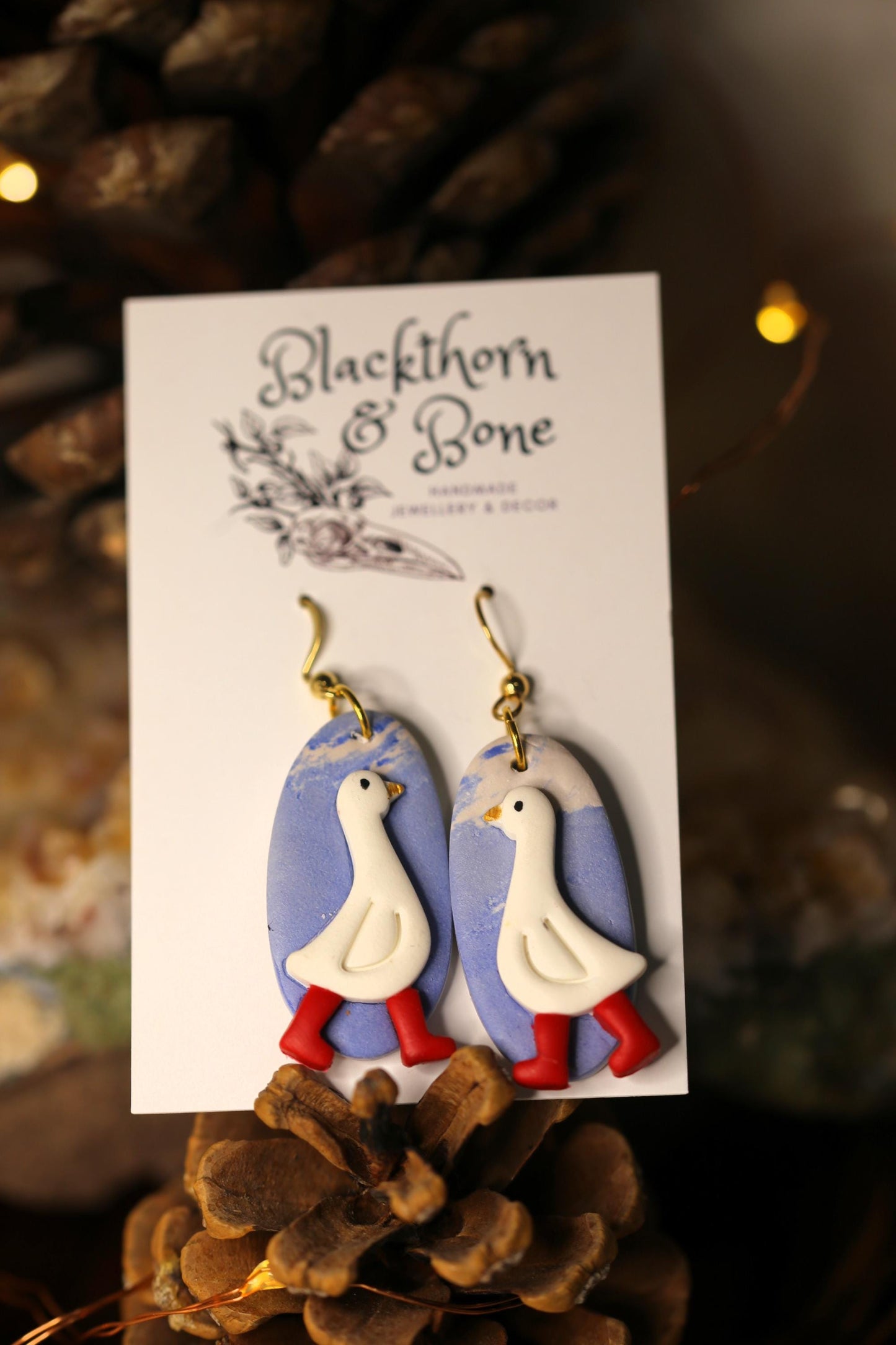White Goose with Red Wellies Earrings