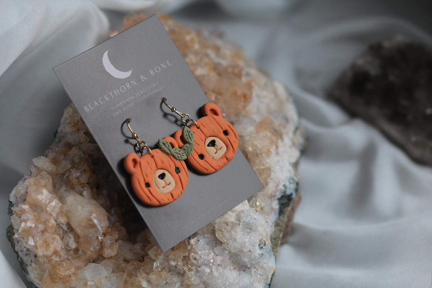 Floral Pumpkin Bear Earrings